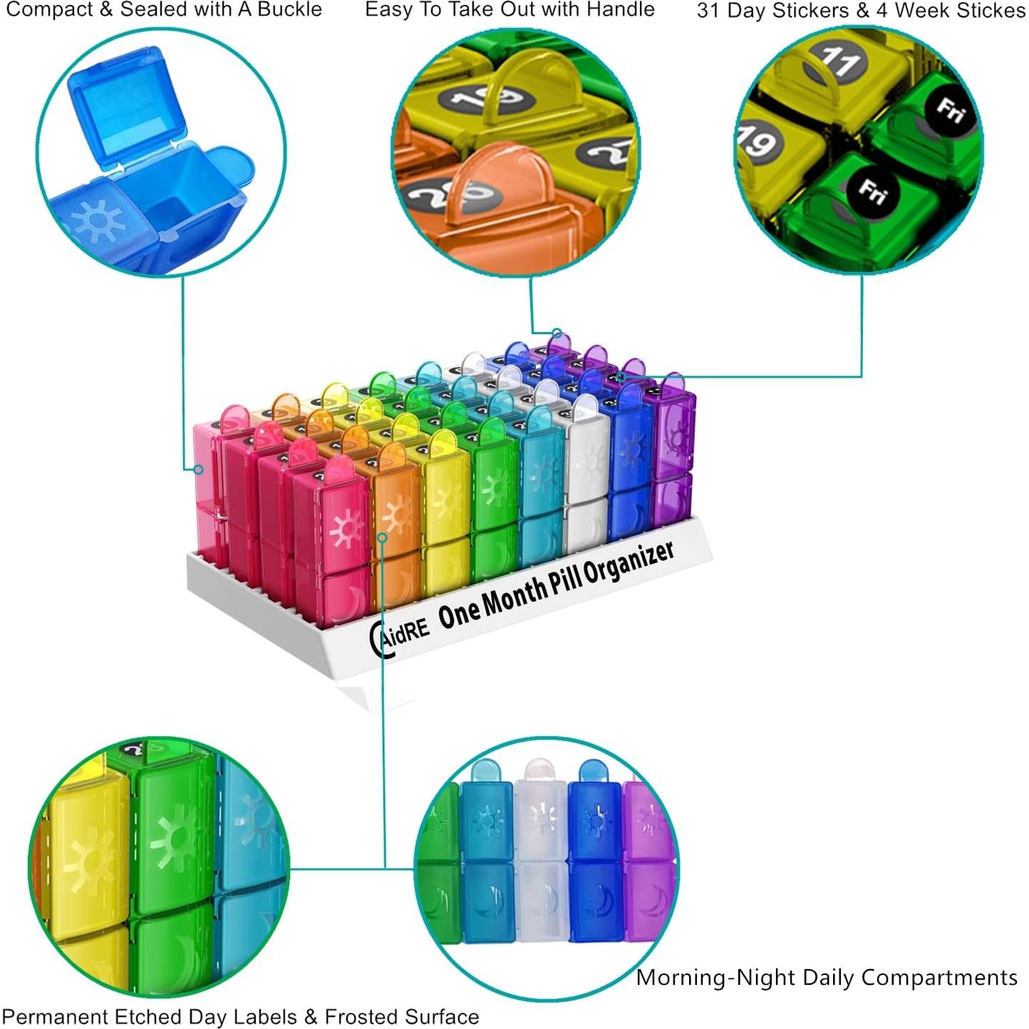 Organizador de Pastillas Mensual CAidRE 32 Compartimentos Multicolor