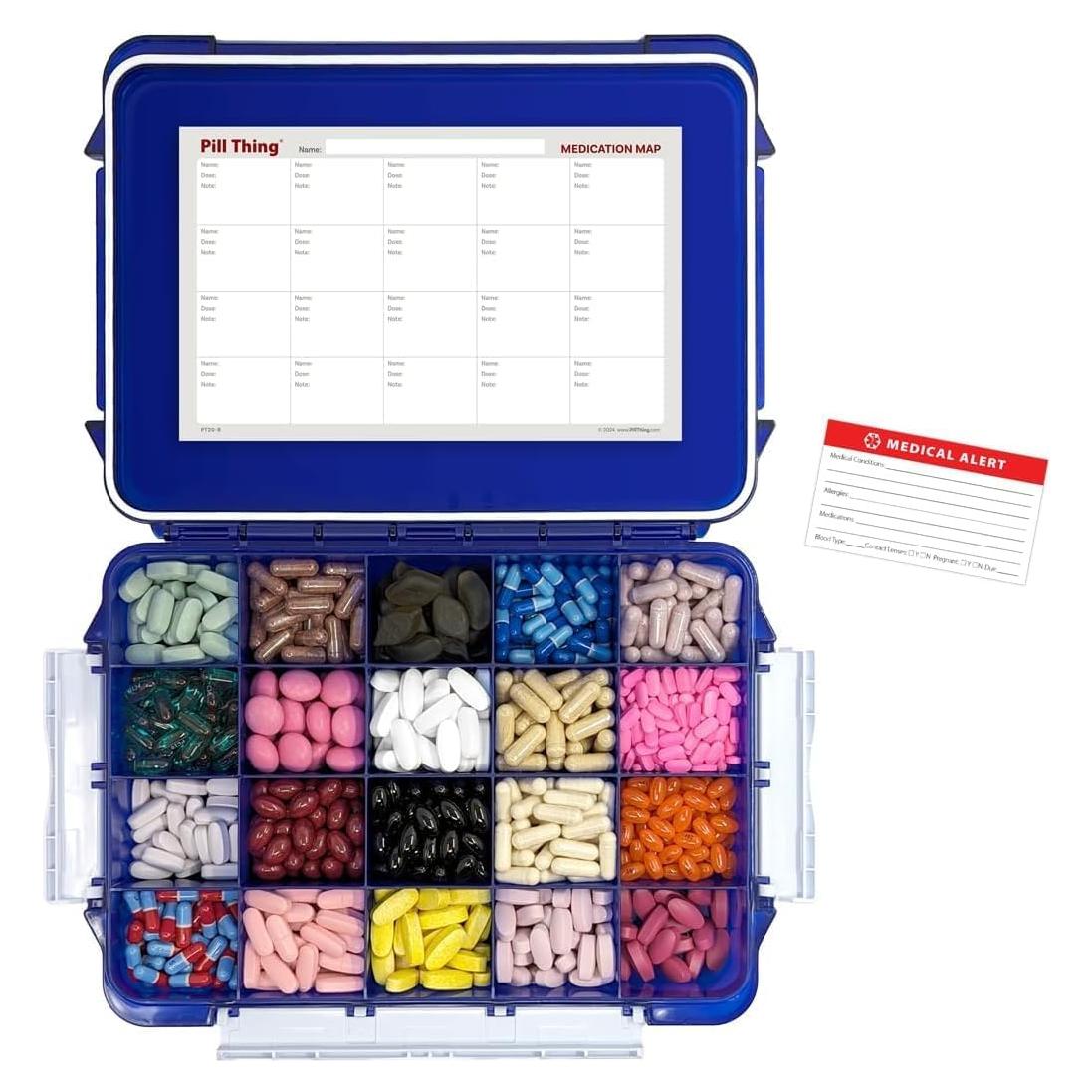 Caja de Pastillas Grande Pill Thing 20 Compartimentos Azul Cobalto