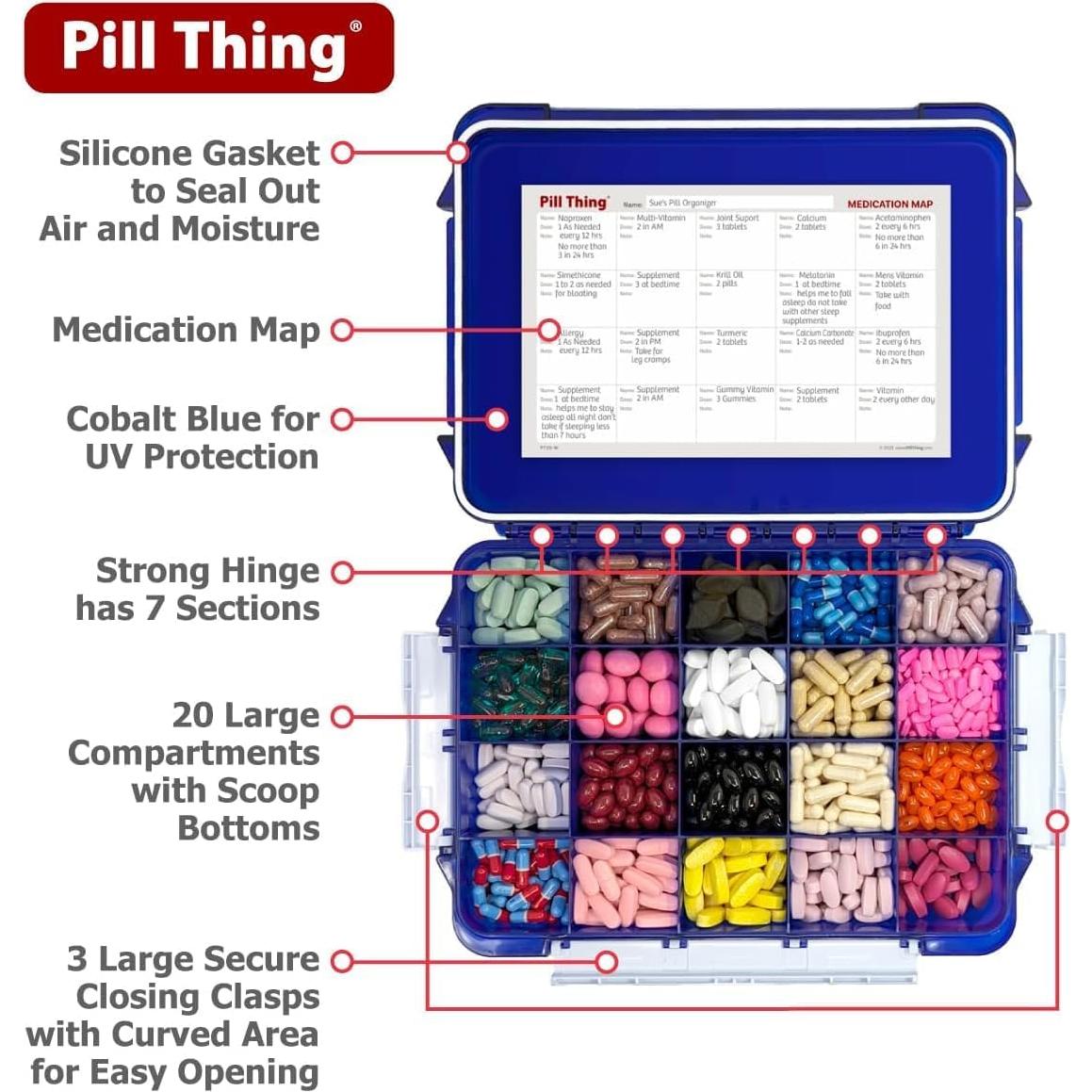Caja de Pastillas Grande Pill Thing 20 Compartimentos Azul Cobalto