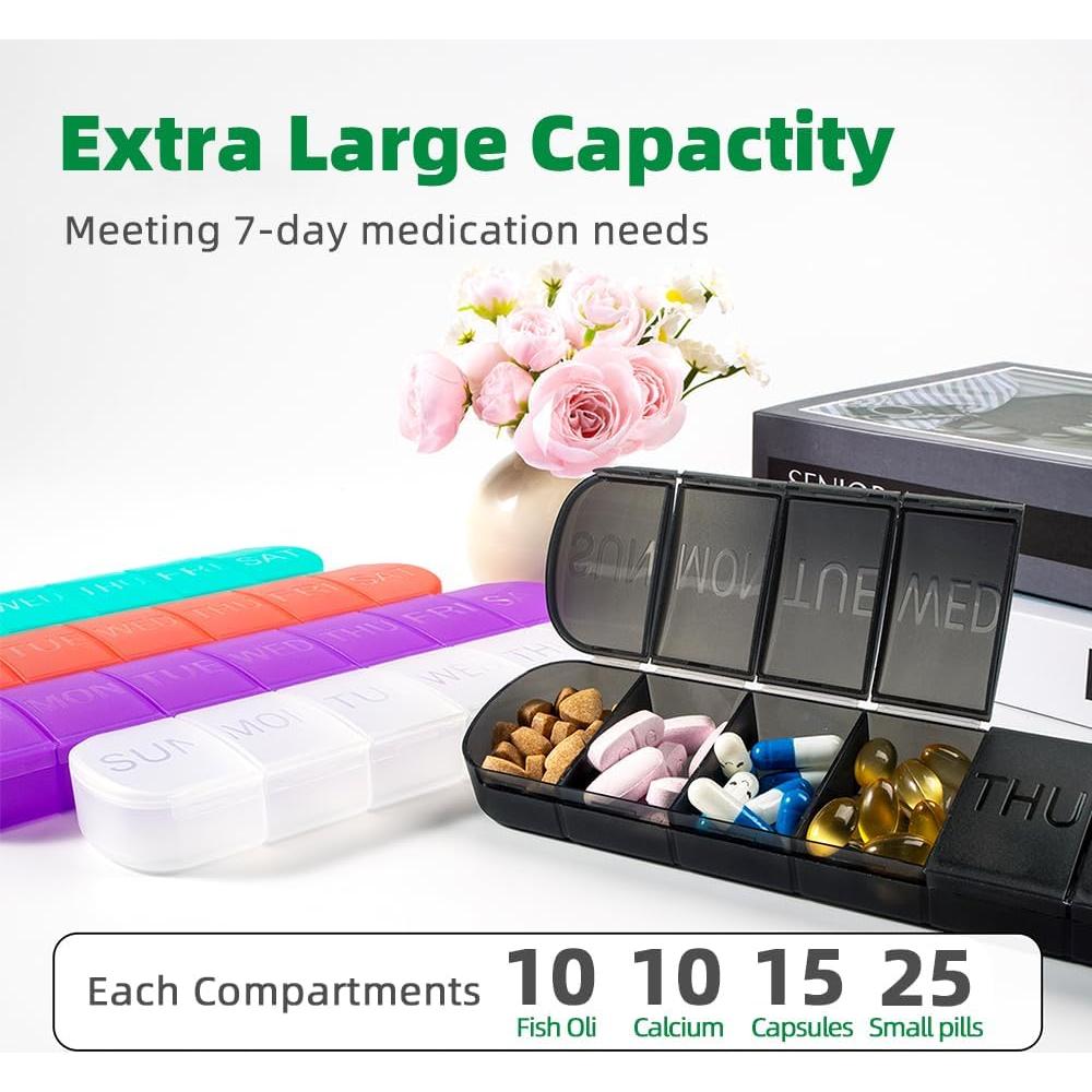 Organizador Semanal de Pastillas JUNIPLTER 2 PCS 7 Días Negro