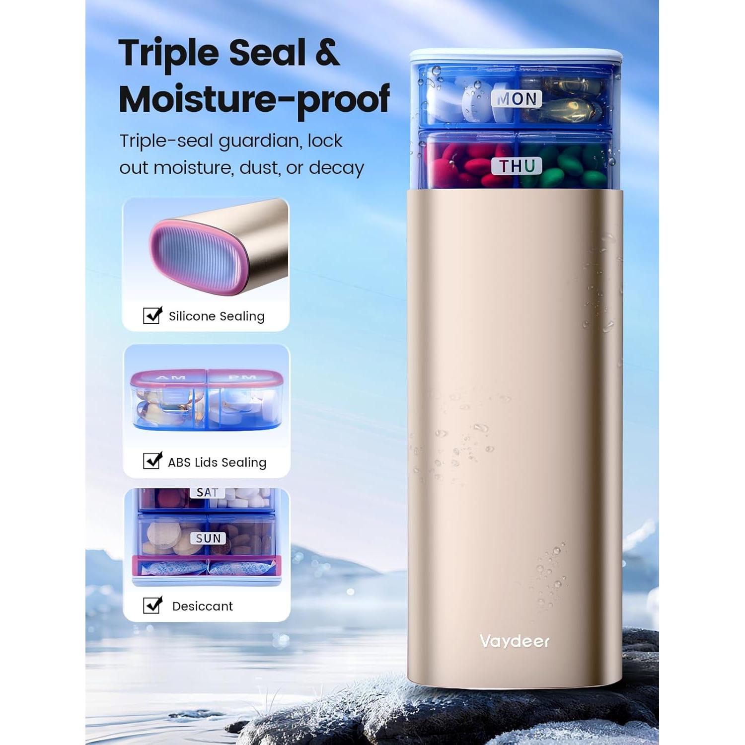 Organizador de Pastillas Semanal Vaydeer AM PM 7 Días Metal