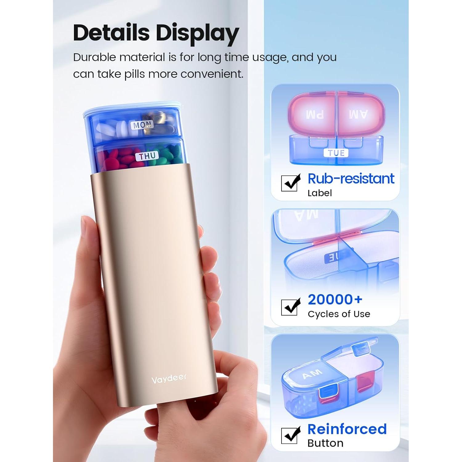 Organizador de Pastillas Semanal Vaydeer AM PM 7 Días Metal