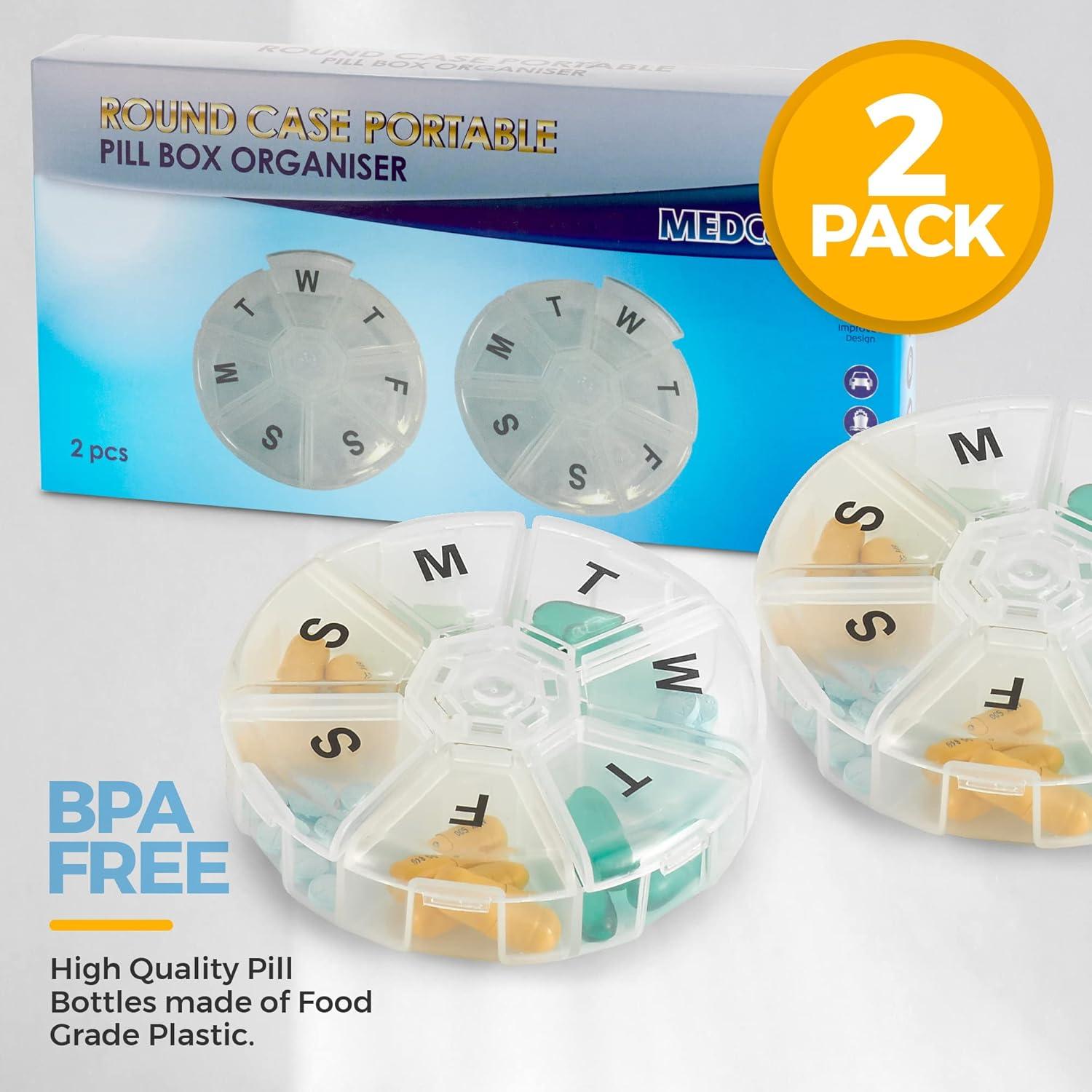 Organizador Semanal de Pastillas MEDca - Paquete de 2, 7 Compartimentos