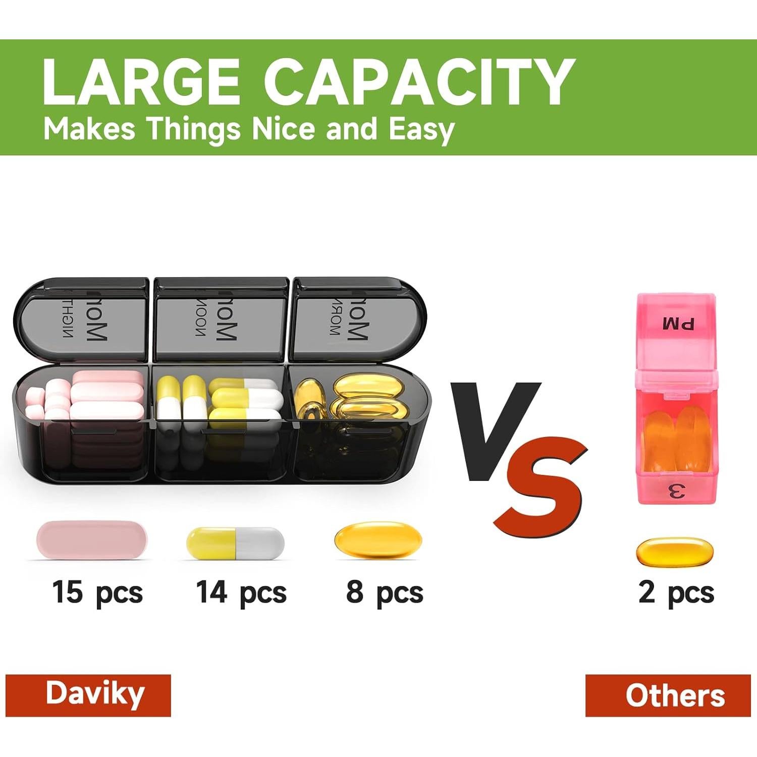 Organizador Semanal de Pastillas Daviky 3 Veces al Día - Negro