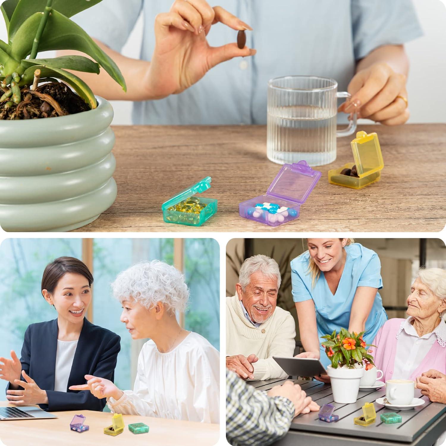 Sukuos Small Pill Box 3 pcs, Cute Travel Pill Case Daily Pill Organizer Portable for Pocket Purse for Vitamin Fish Oil Supplements, Easy to Clean