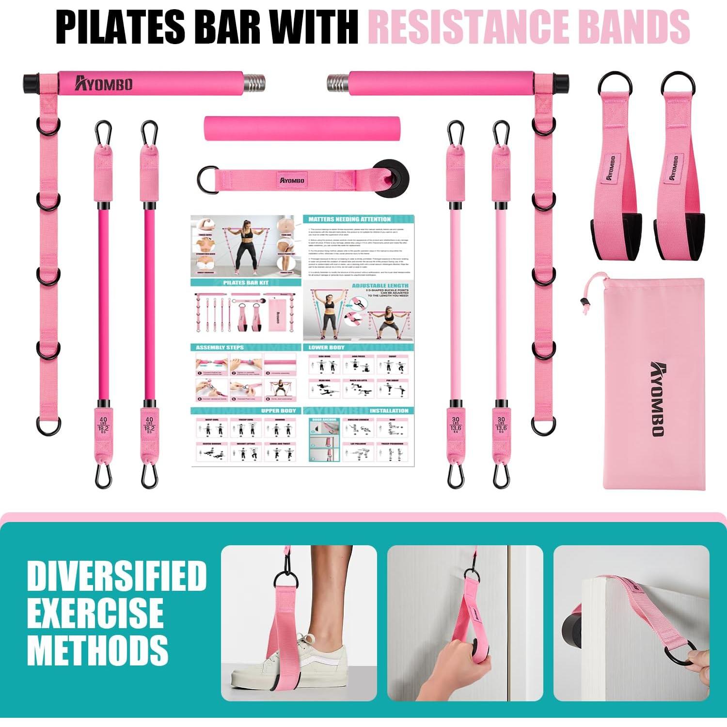 Kit de Barra de Pilates Ayombo con Bandas de Resistencia 140LBS