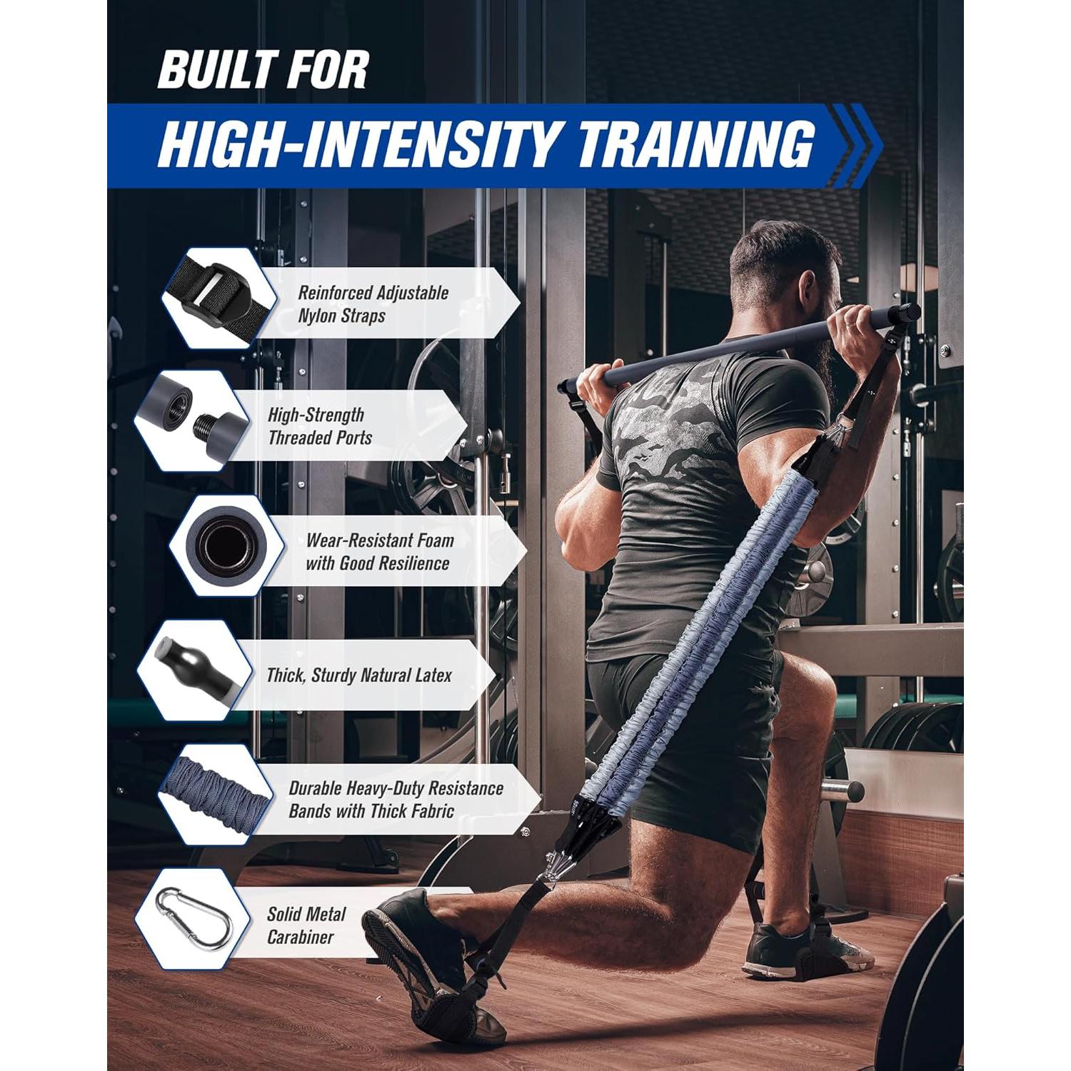 Kit de Barra de Pilates ALongSong con Bandas de Resistencia 22.68-31.75 kg