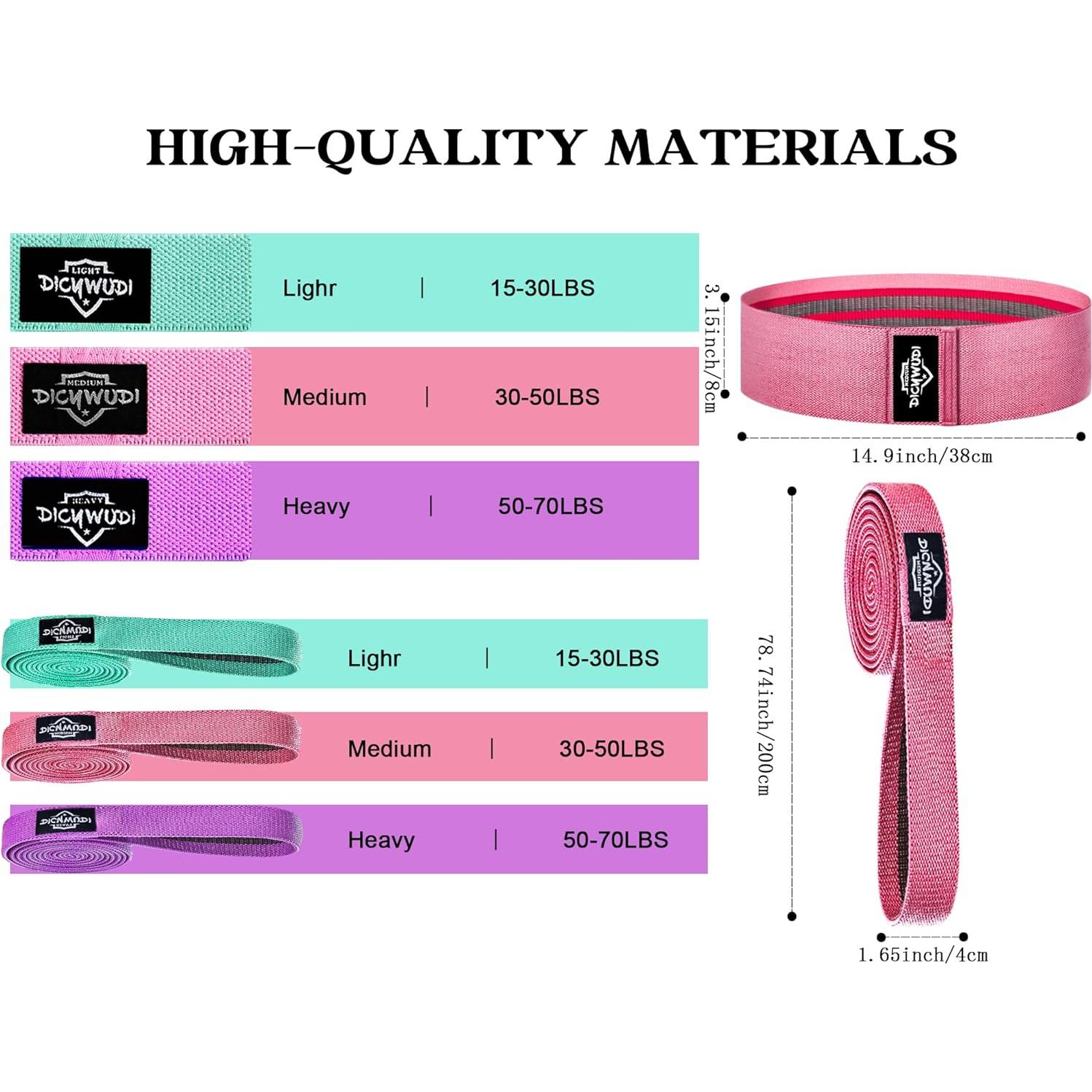 Bandas de Resistencia de Tela DICYWUDI 6 Piezas Antideslizantes