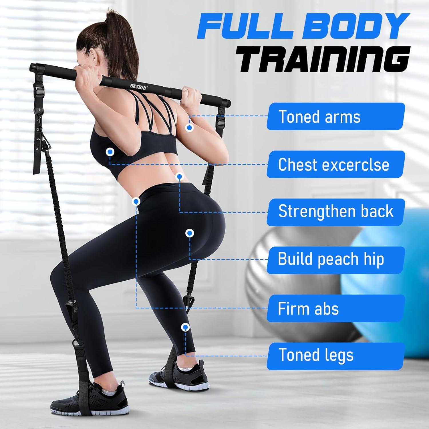 Kit de Bar Pilates BesBiu con Bandas de Resistencia 95kg