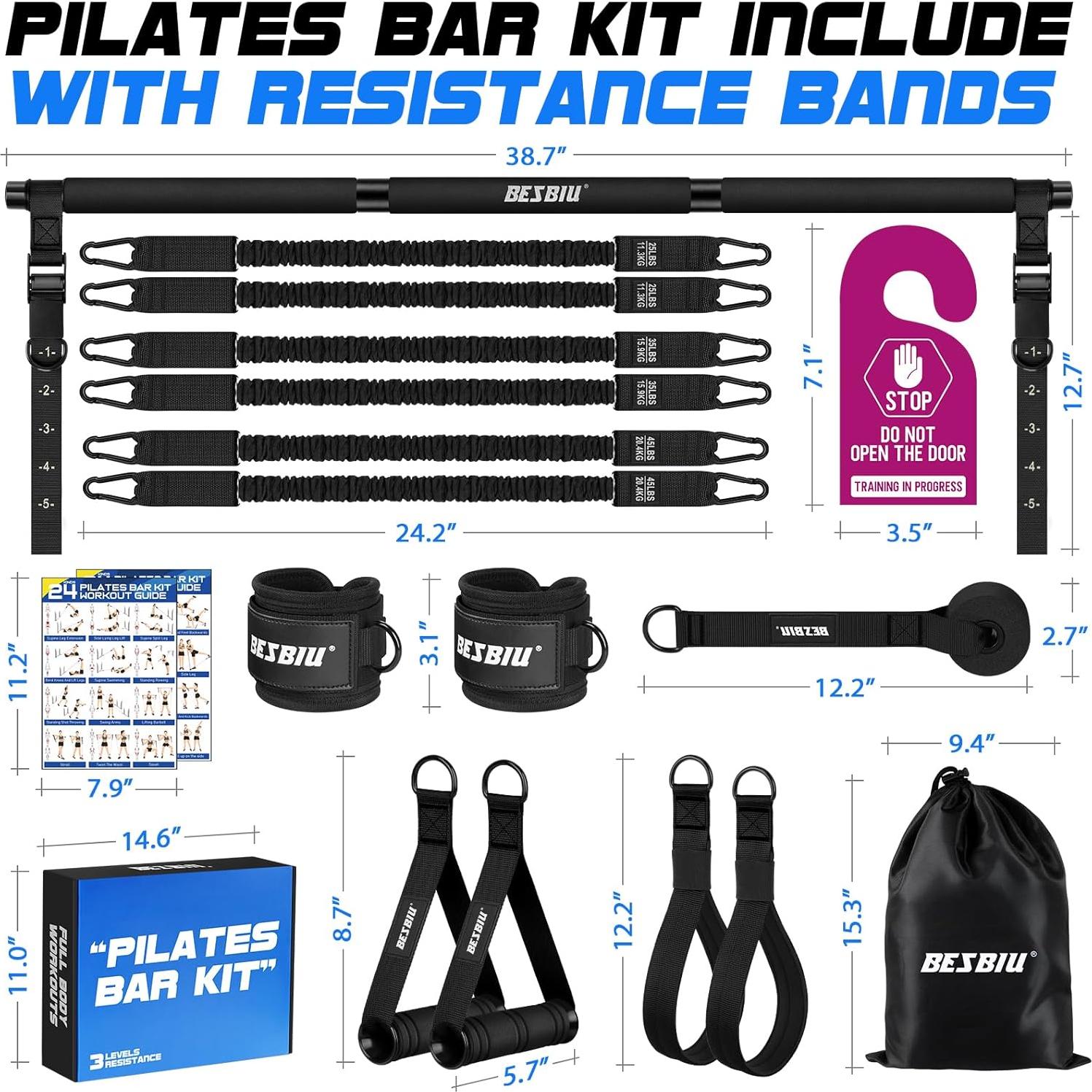 Kit de Bar Pilates BesBiu con Bandas de Resistencia 95kg
