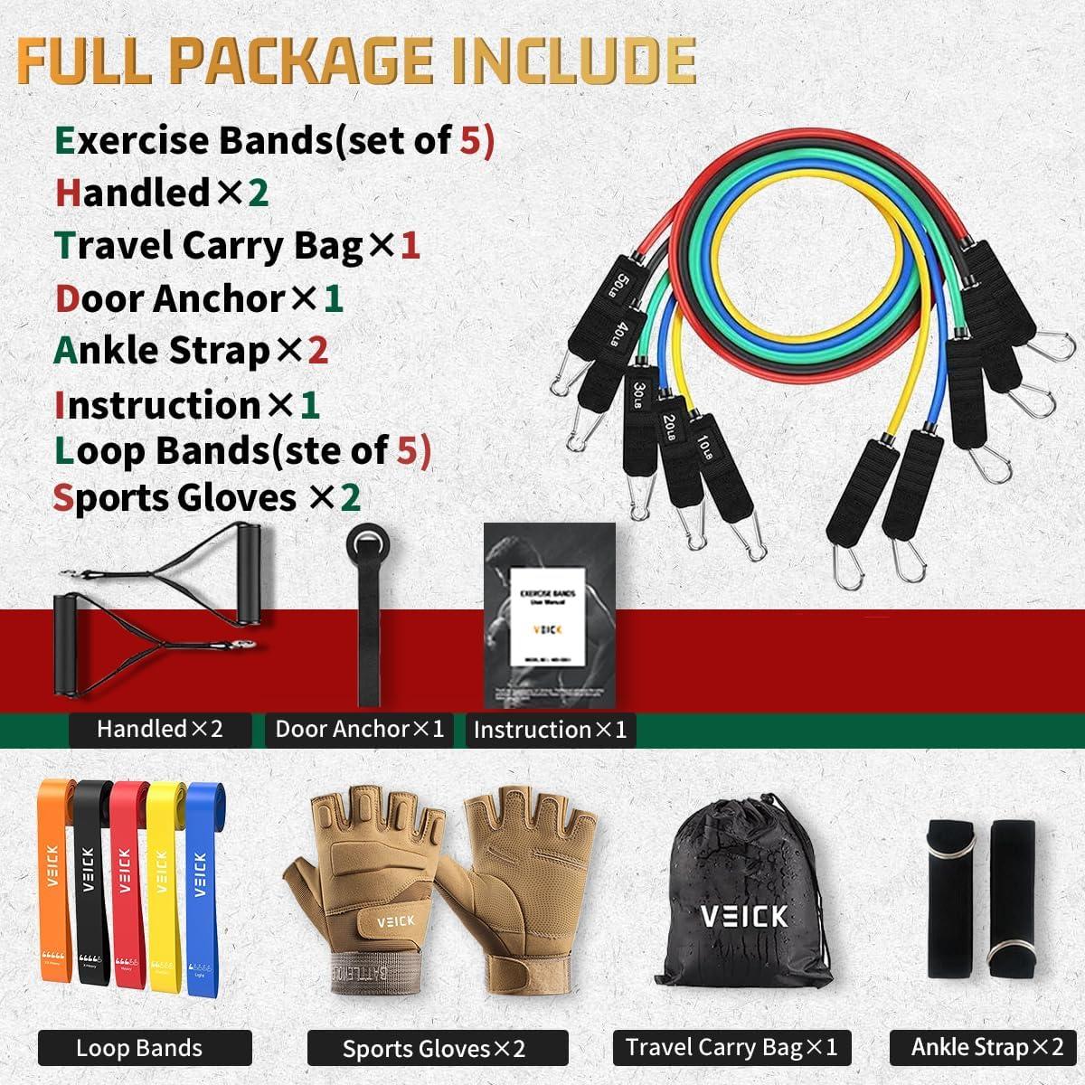 Bandas de Resistencia VEICK - Set de 5 Bandas Ajustables 68 kg