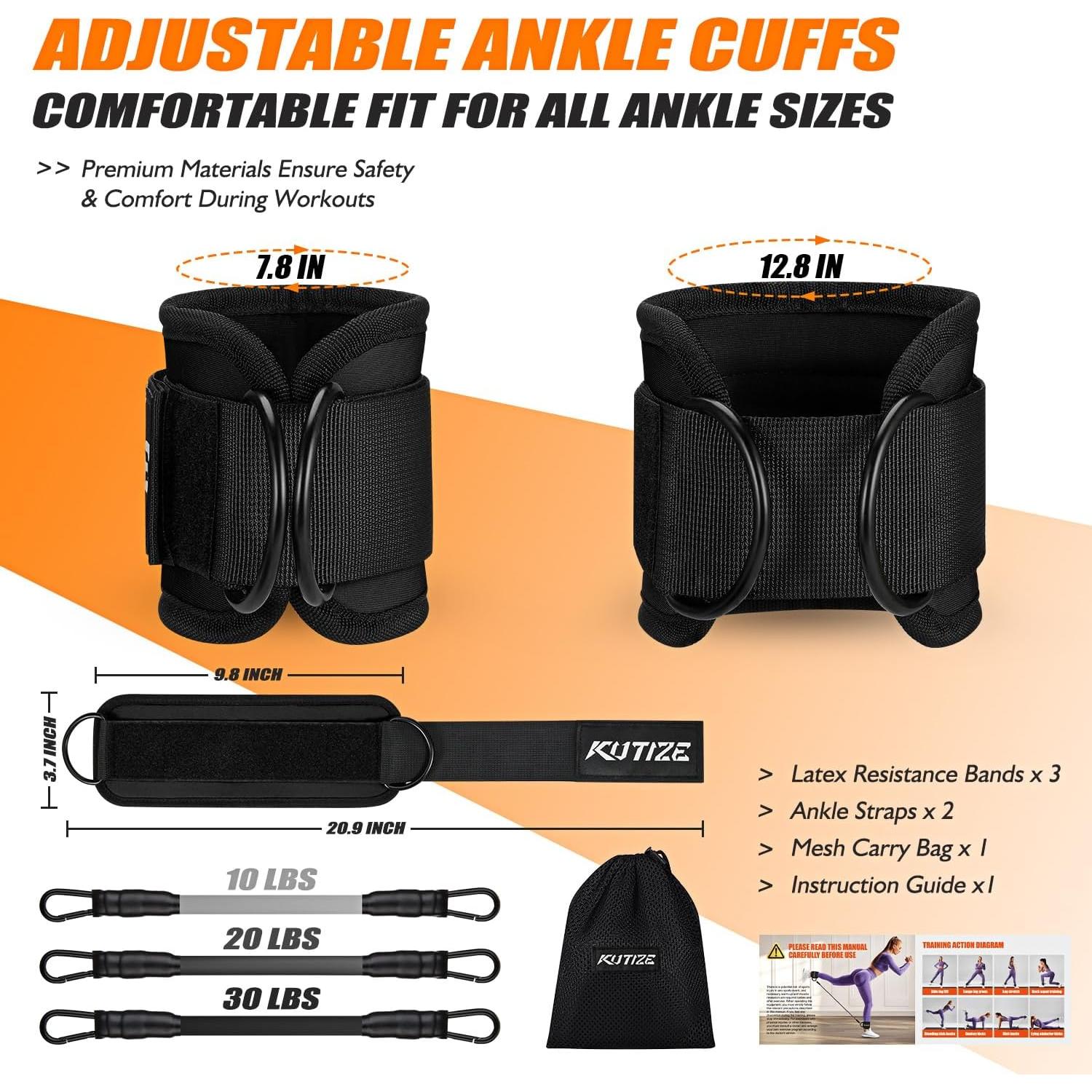 Bandas de Resistencia para Tobillos KUTIZE - 3 Niveles Ajustables