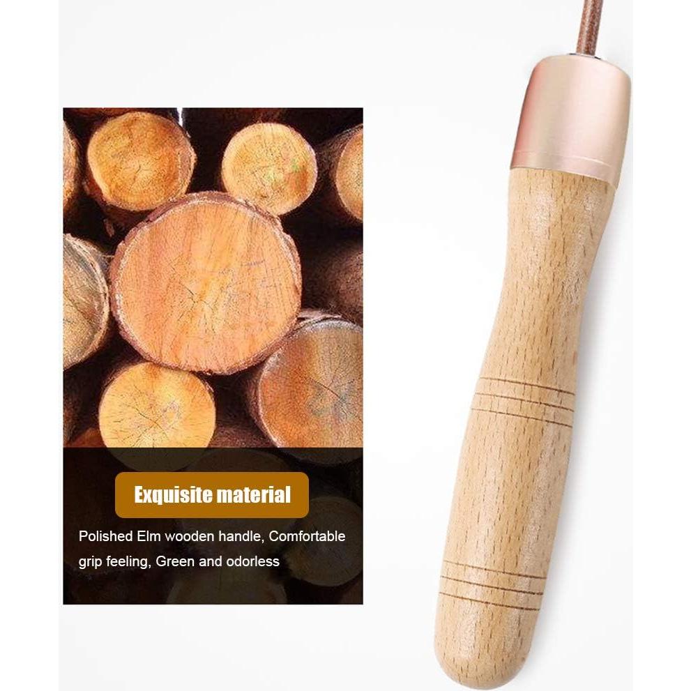 Cuerda de Salto Ajustable Ahomie de Cuero con Mangos de Madera