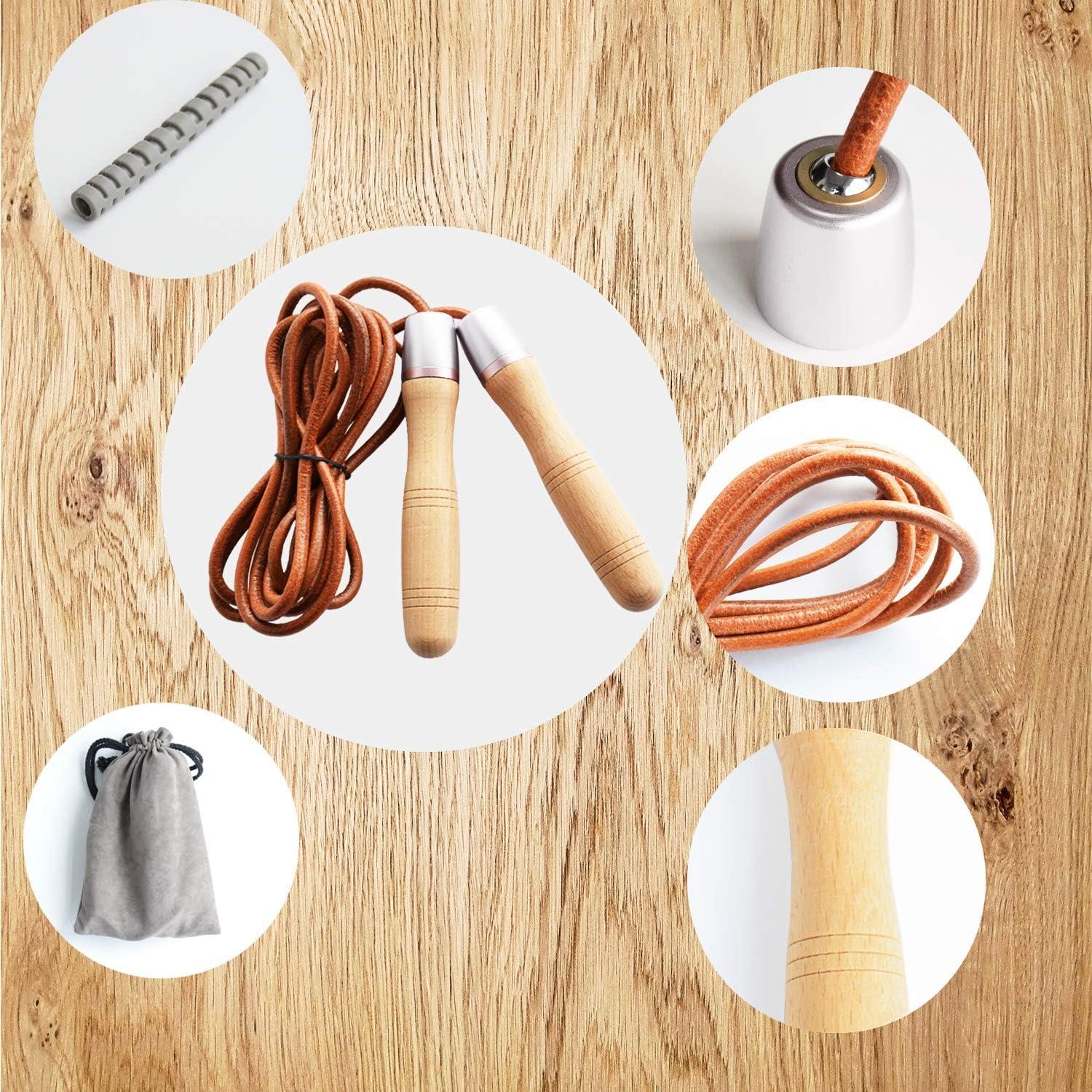 Cuerda de Salto Ajustable Ahomie de Cuero con Mangos de Madera