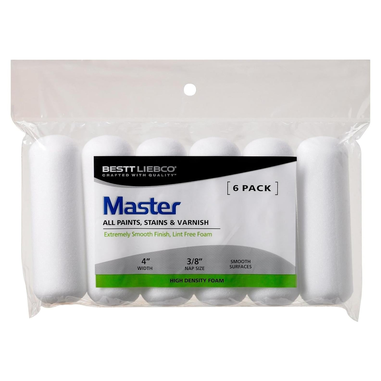 Rodillos Mini de Espuma Blanca Bestt Liebco 10 cm 6-PK
