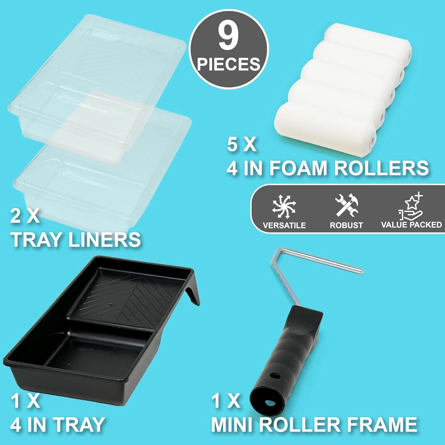 Kit de Rodillos de Pintura de Espuma Allgala 9 Piezas 4"