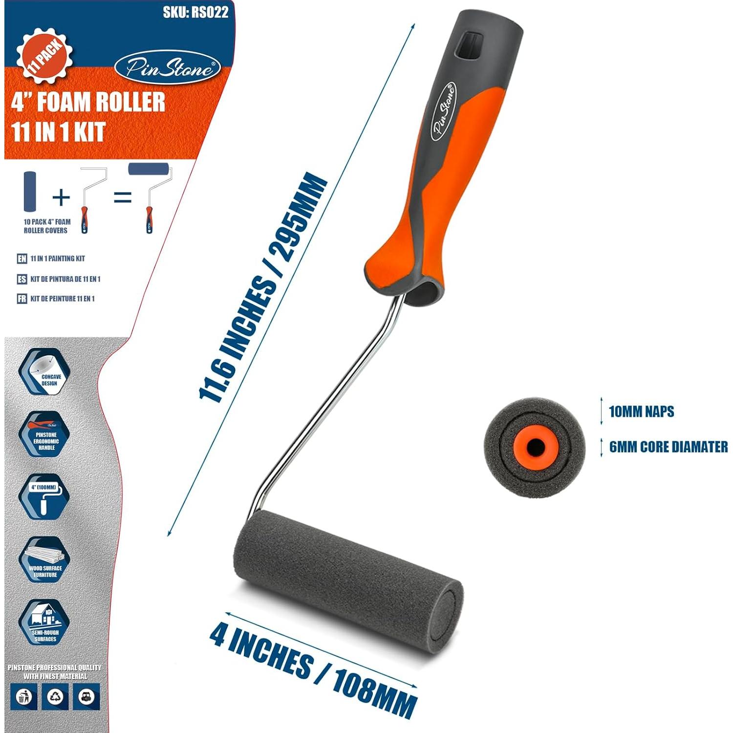 Paquete de 10 Rodillos de Pintura de Espuma 4" Pinstone