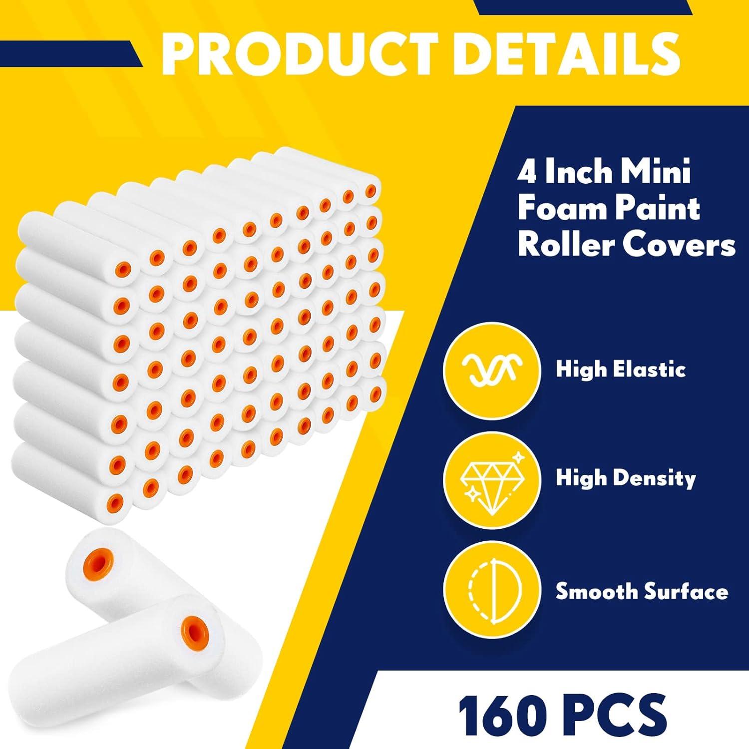 Leumoi 160 Fundas de Rodillo de Pintura de Espuma 10.5 cm