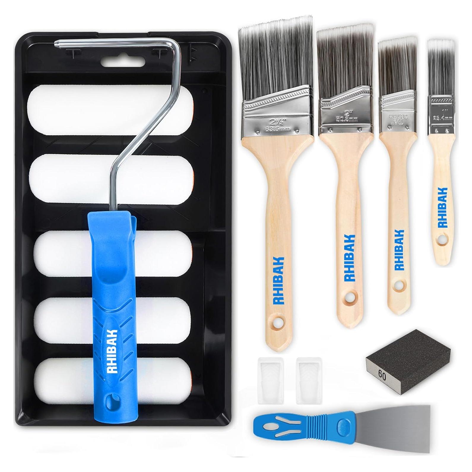 Kit de Pintura Rhibak 10 Piezas - Rodillo 10 cm y Brochas