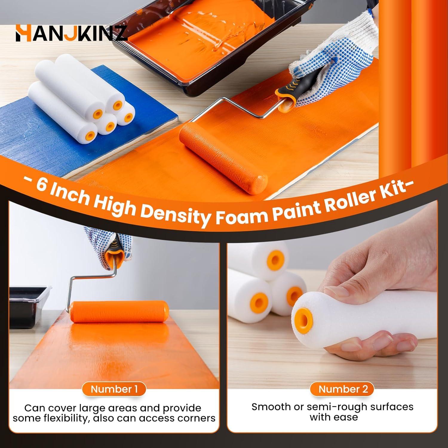 Kit de Rodillo de Pintura 12 Pcs HANJKINZ 15 cm Espuma Densa