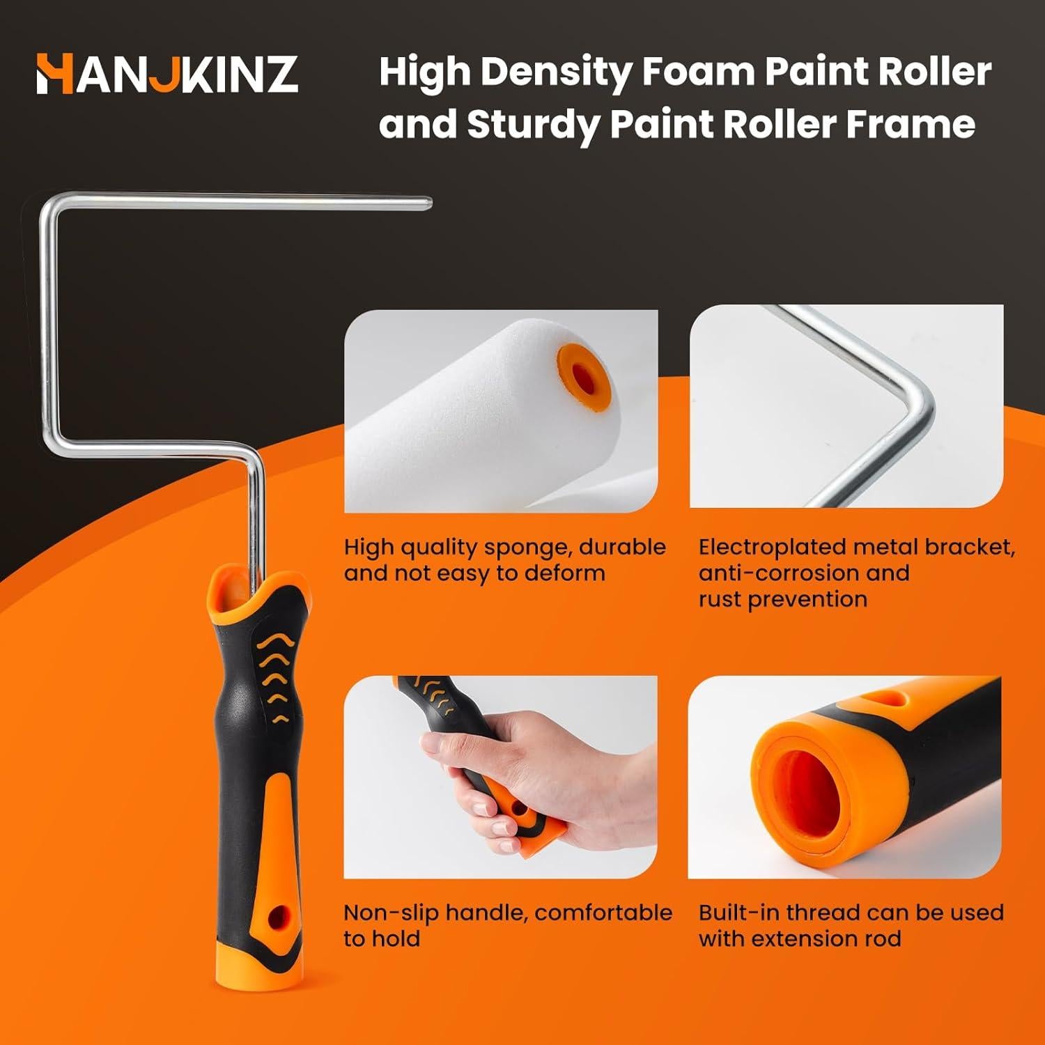 Kit de Rodillo de Pintura 12 Pcs HANJKINZ 15 cm Espuma Densa