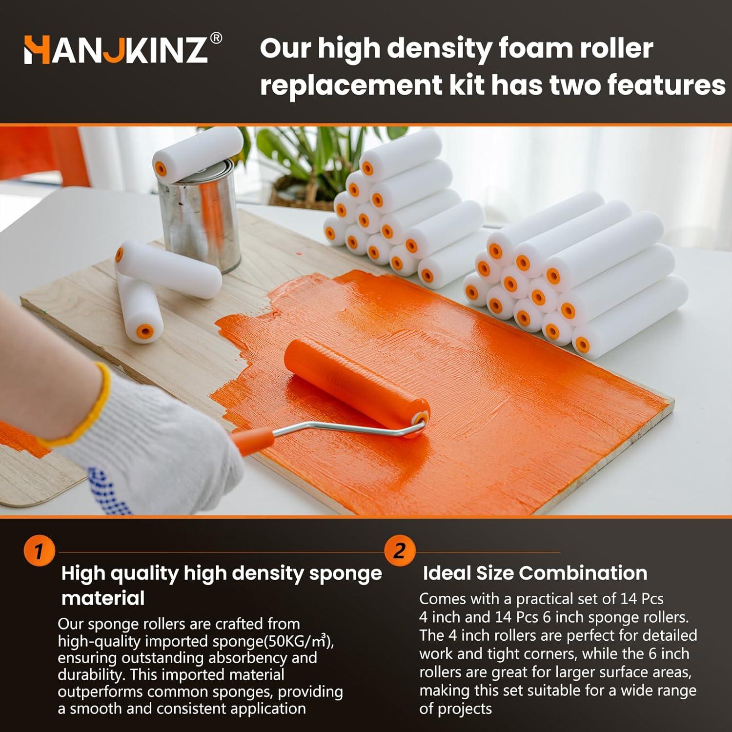 Rodillos de Pintura de Espuma HANJKINZ 28 Pcs 4" y 6"