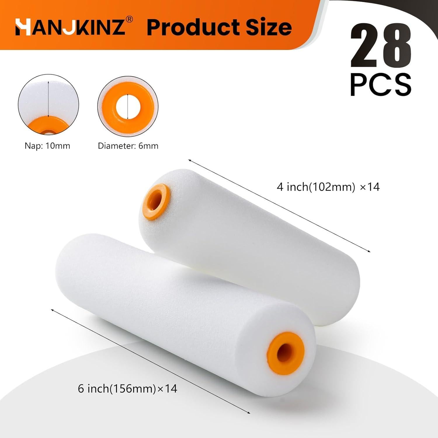 Rodillos de Pintura de Espuma HANJKINZ 28 Pcs 4" y 6"