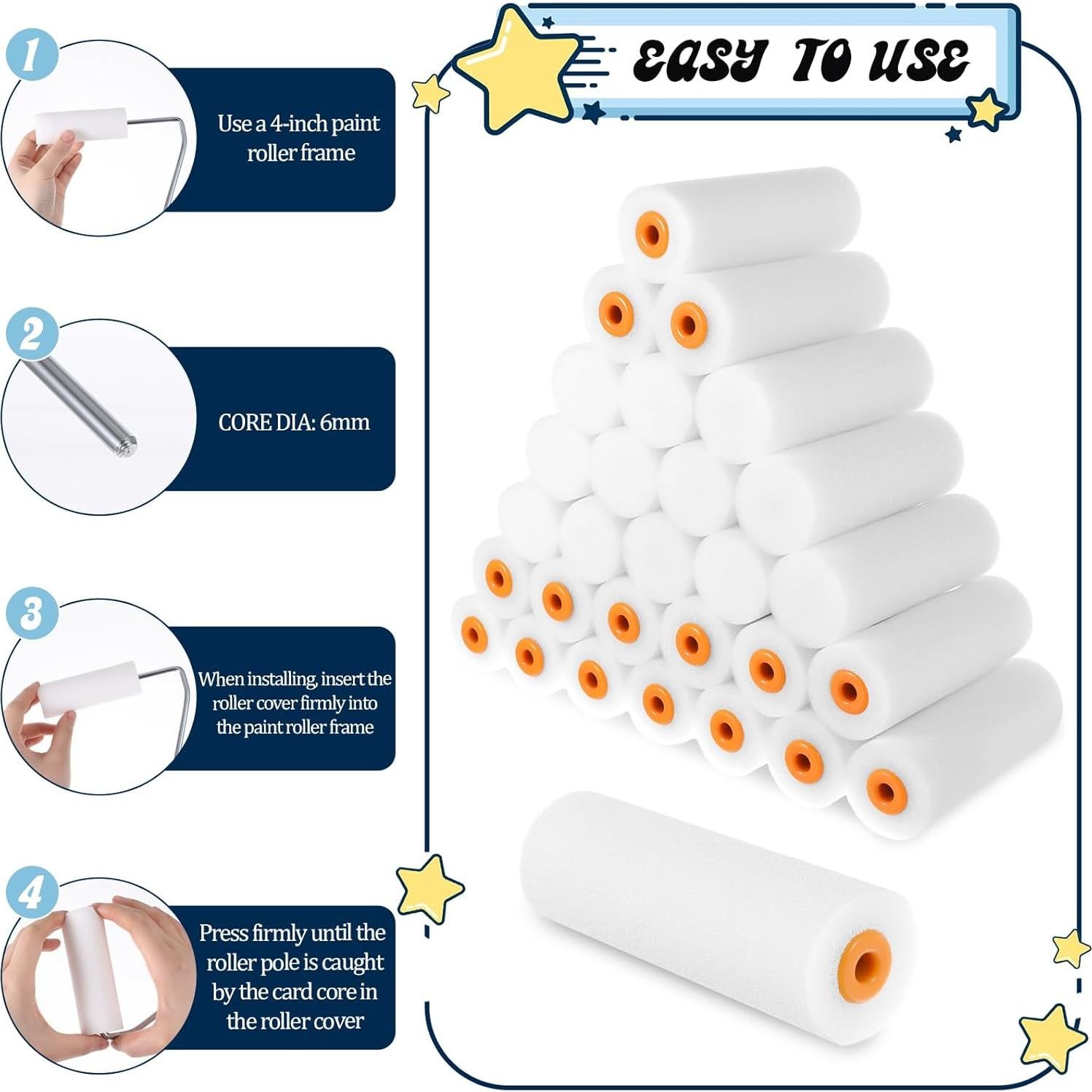 120 Mini Rodillos de Pintura de Espuma EupHHonycs 10cm Blanco