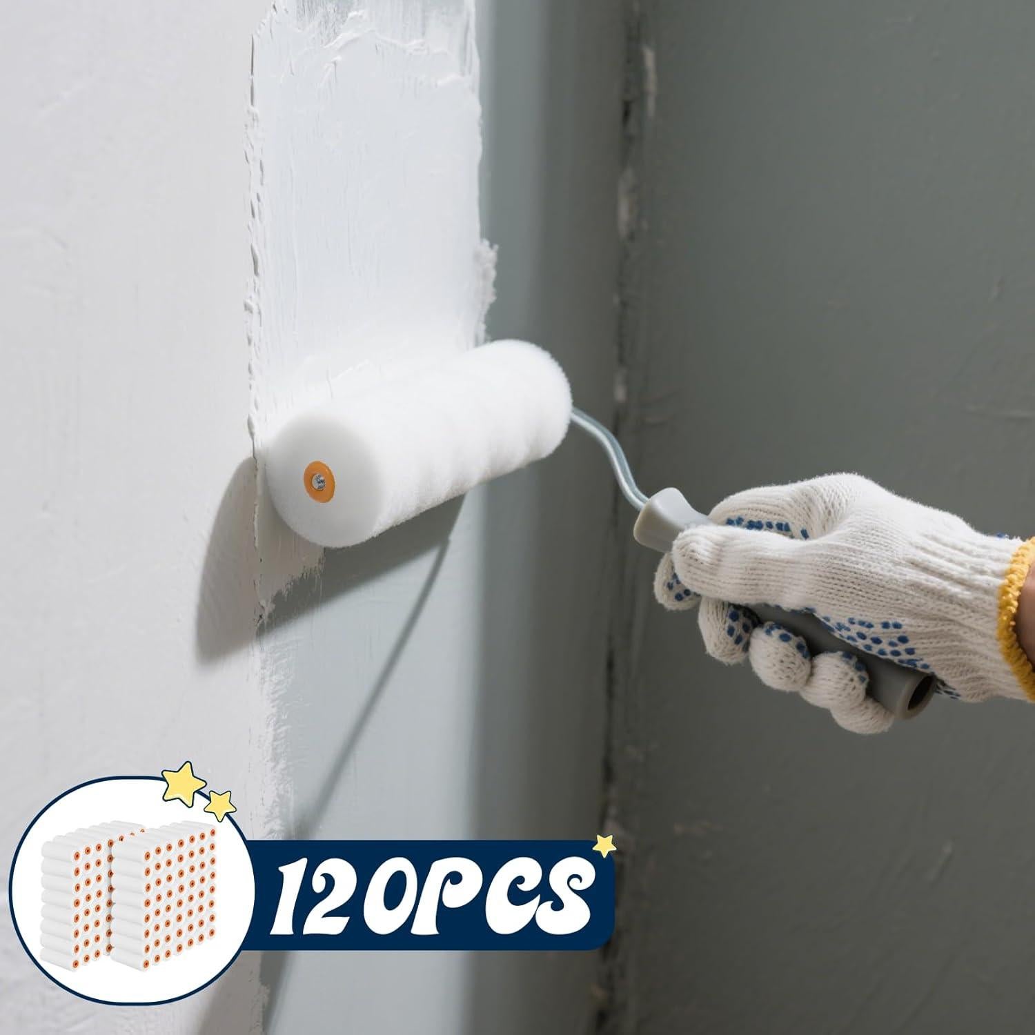 120 Mini Rodillos de Pintura de Espuma EupHHonycs 10cm Blanco