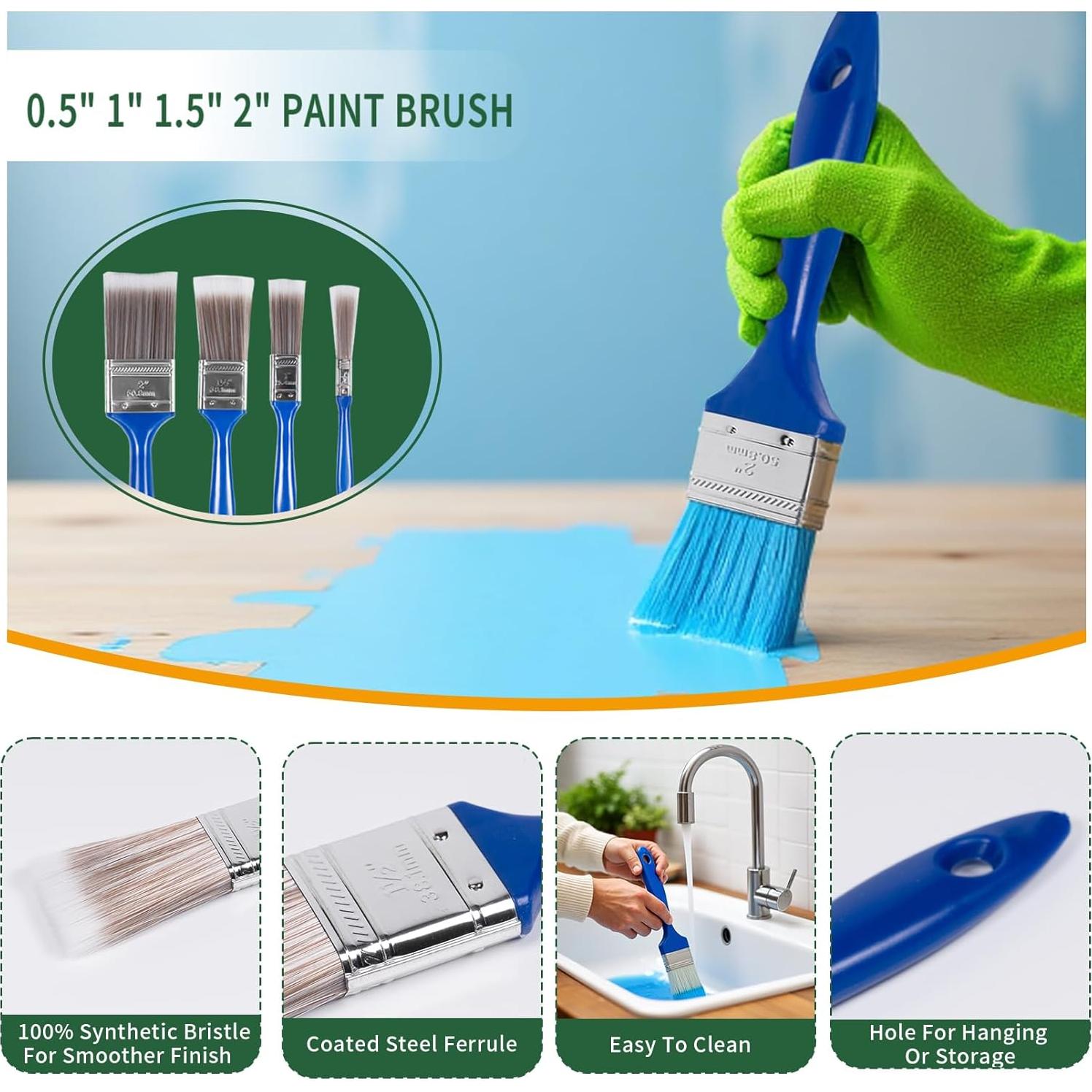 Kit de Rodillos de Pintura 19 Piezas Ozzagar - 4" Rodillo, Brochas y Más