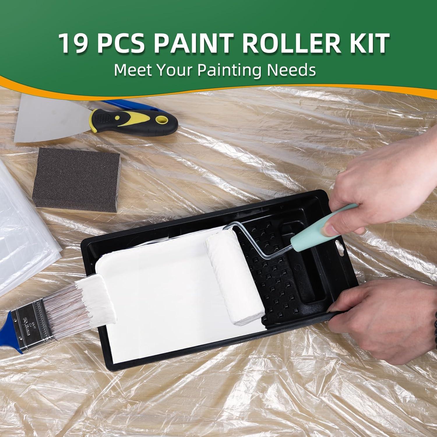 Kit de Rodillos de Pintura 19 Piezas Ozzagar - 4" Rodillo, Brochas y Más