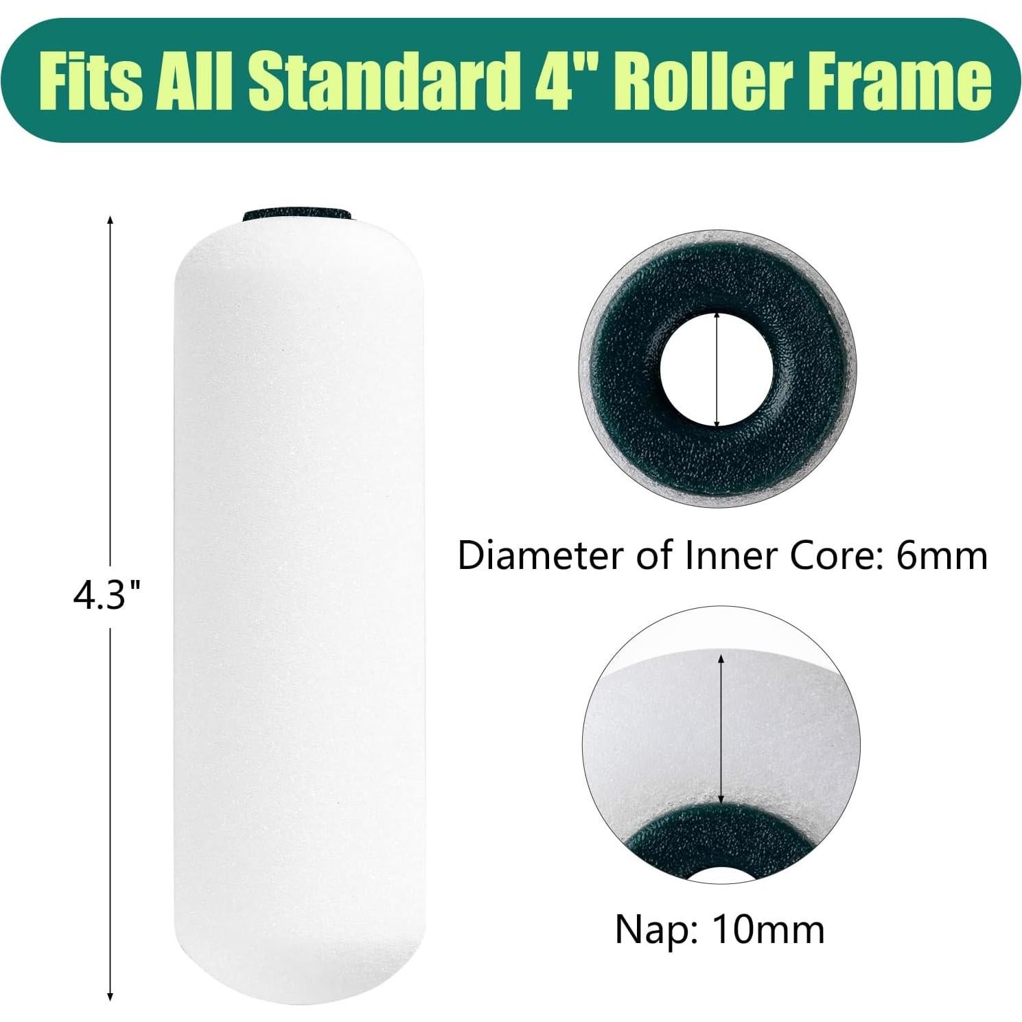 Fundas de Rodillo de Pintura de Espuma YiBaiBrush 10 Pzas 10 cm