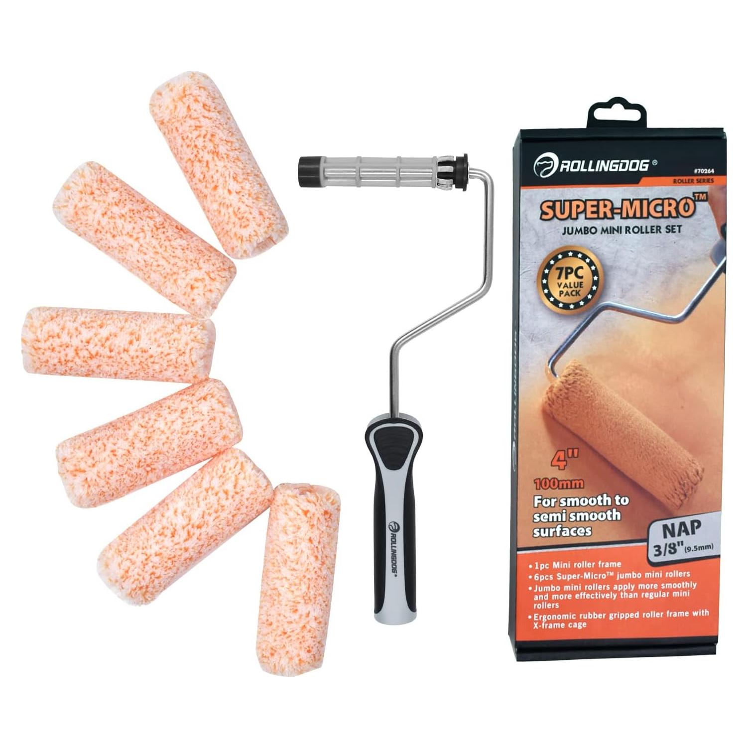 Rodillo de Pintura Mini ROLLINGDOG 4" Microfibra 3/8" Nap