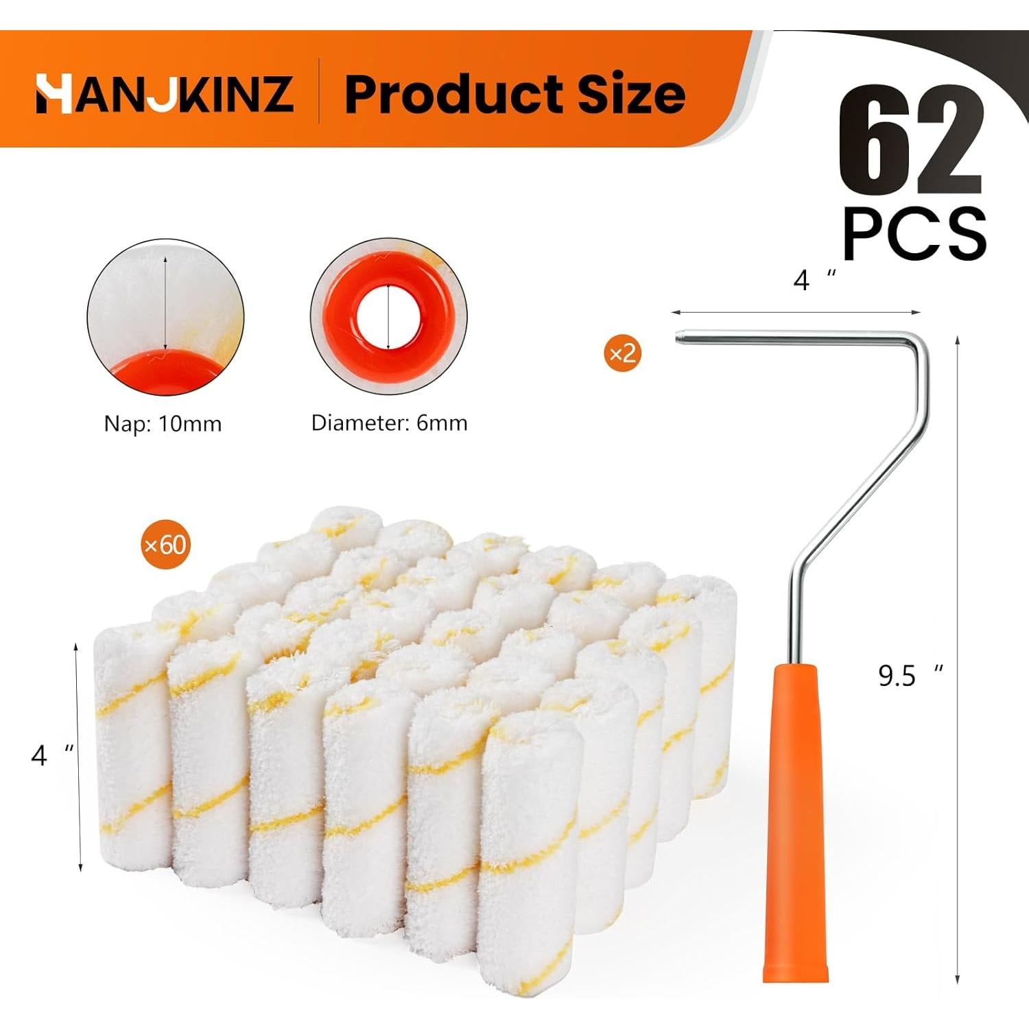 Kit de Rodillos de Pintura Microfibra 4" - 60 Fundas + 2 Marcos