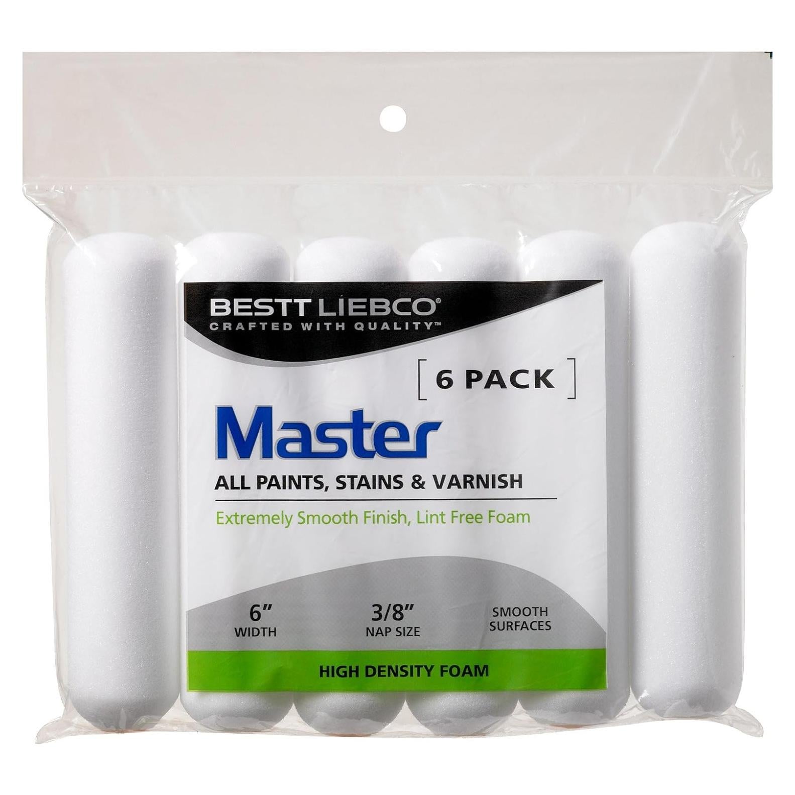 Rodillo Mini de Espuma Blanca Master Bestt Liebco 15 cm - Paquete de 6