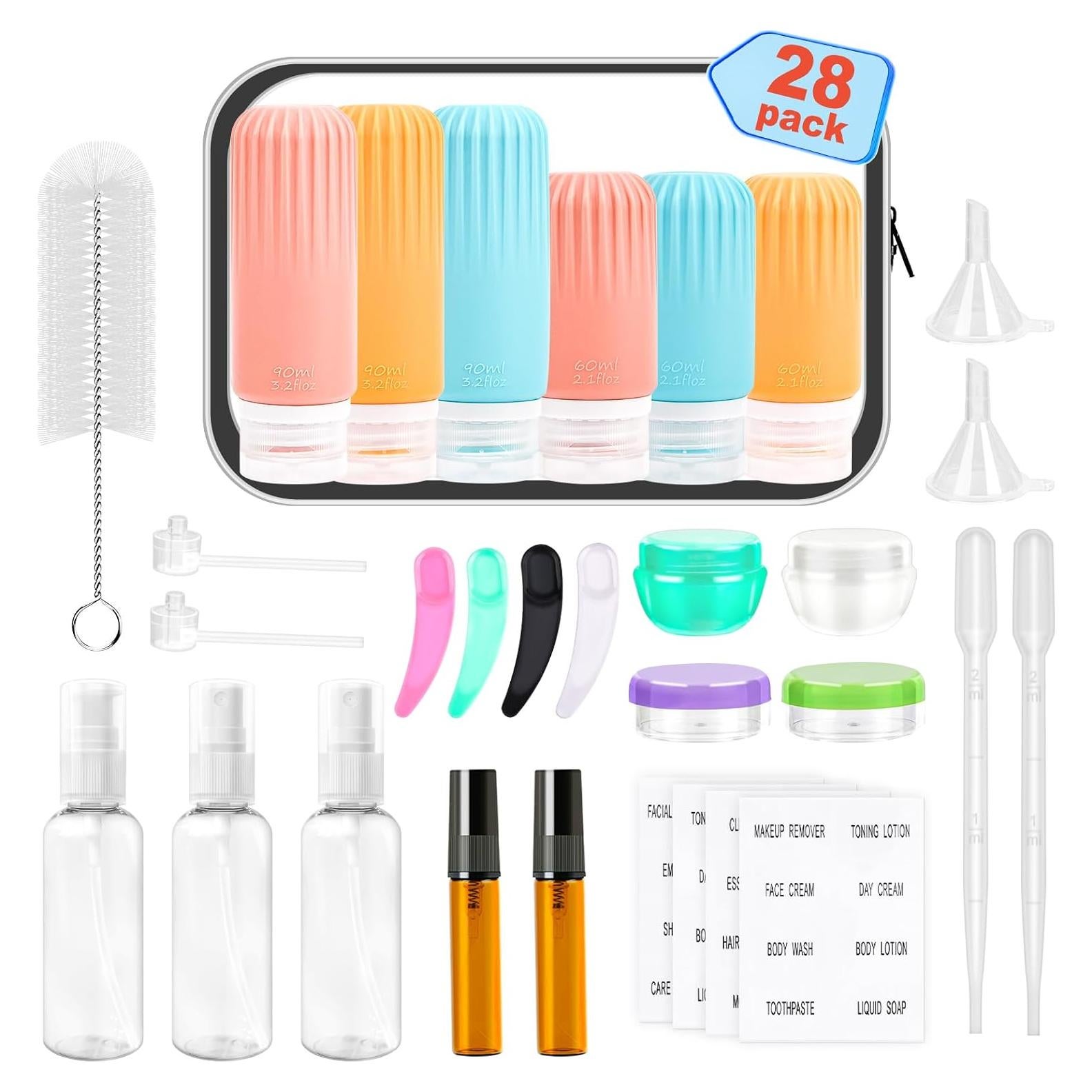 Set de 28 Botellas de Viaje Silicona TUXIYA Aprobadas TSA