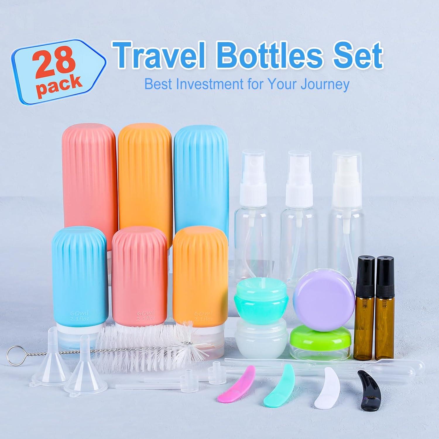 Set de 28 Botellas de Viaje Silicona TUXIYA Aprobadas TSA