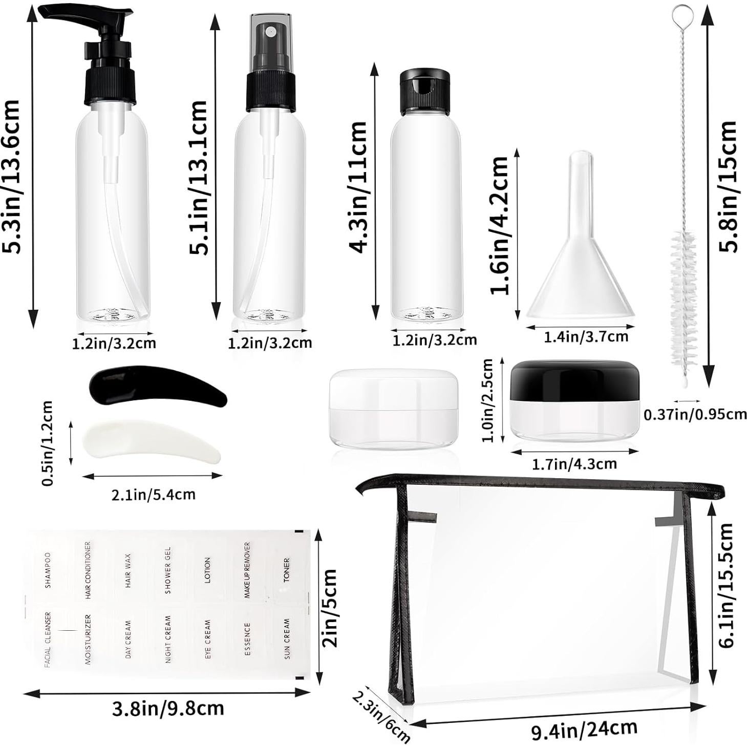 Set de 13 Botellas de Viaje Giloner a Prueba de Fugas 60ml