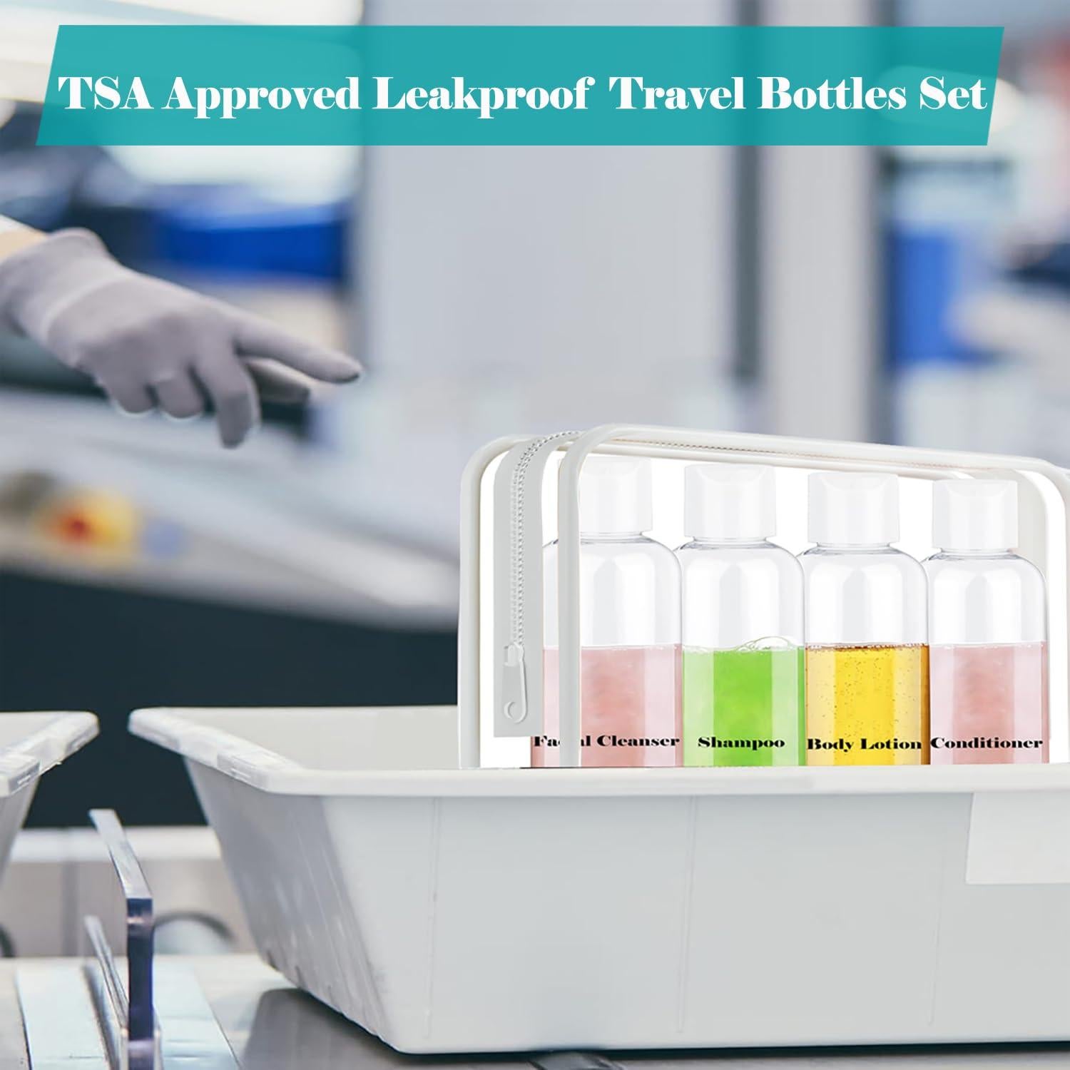 Kit de Botellas de Viaje HUIYI 100ml Aprobadas por TSA - 4 Piezas