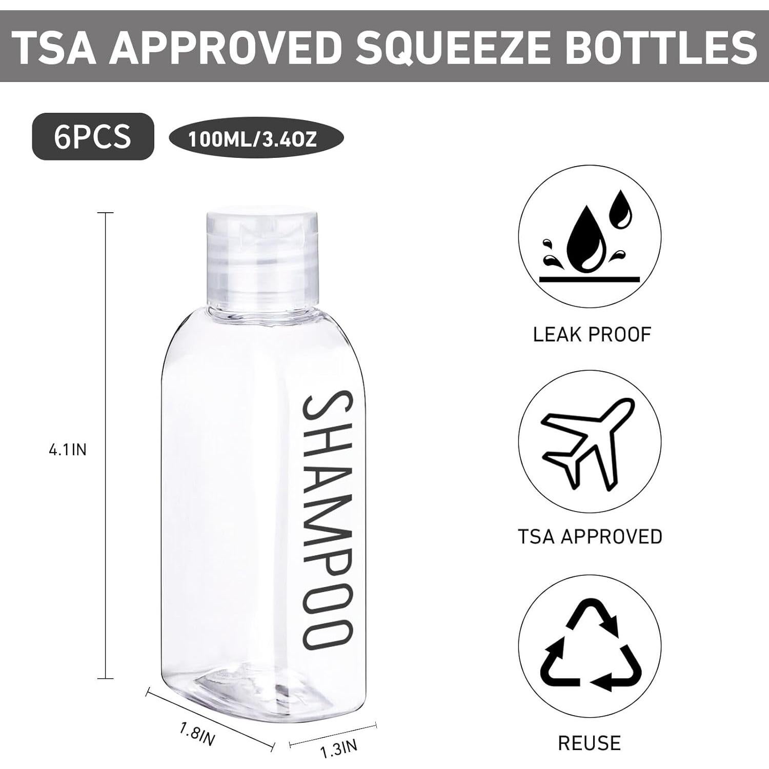 Set de Botellas de Viaje 6 PCS 100ml Aprobadas por TSA