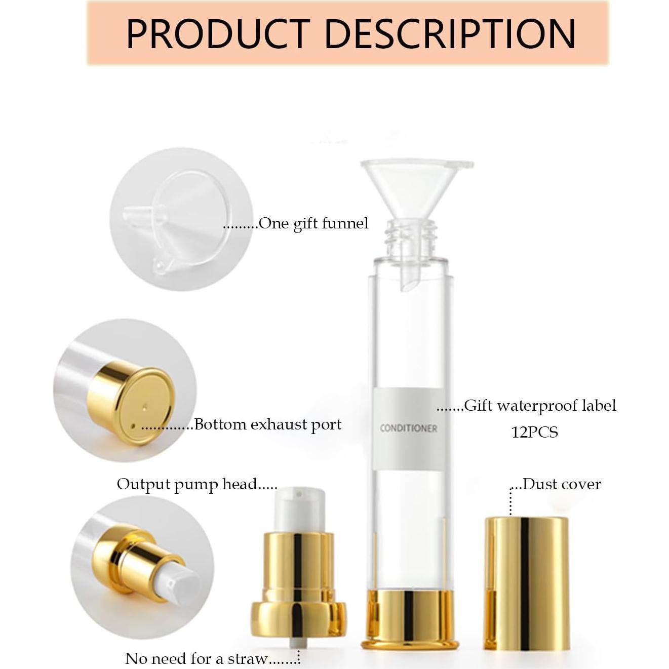 Juego de Botellas de Viaje Doradas 30ml XQNCBY 4 Piezas