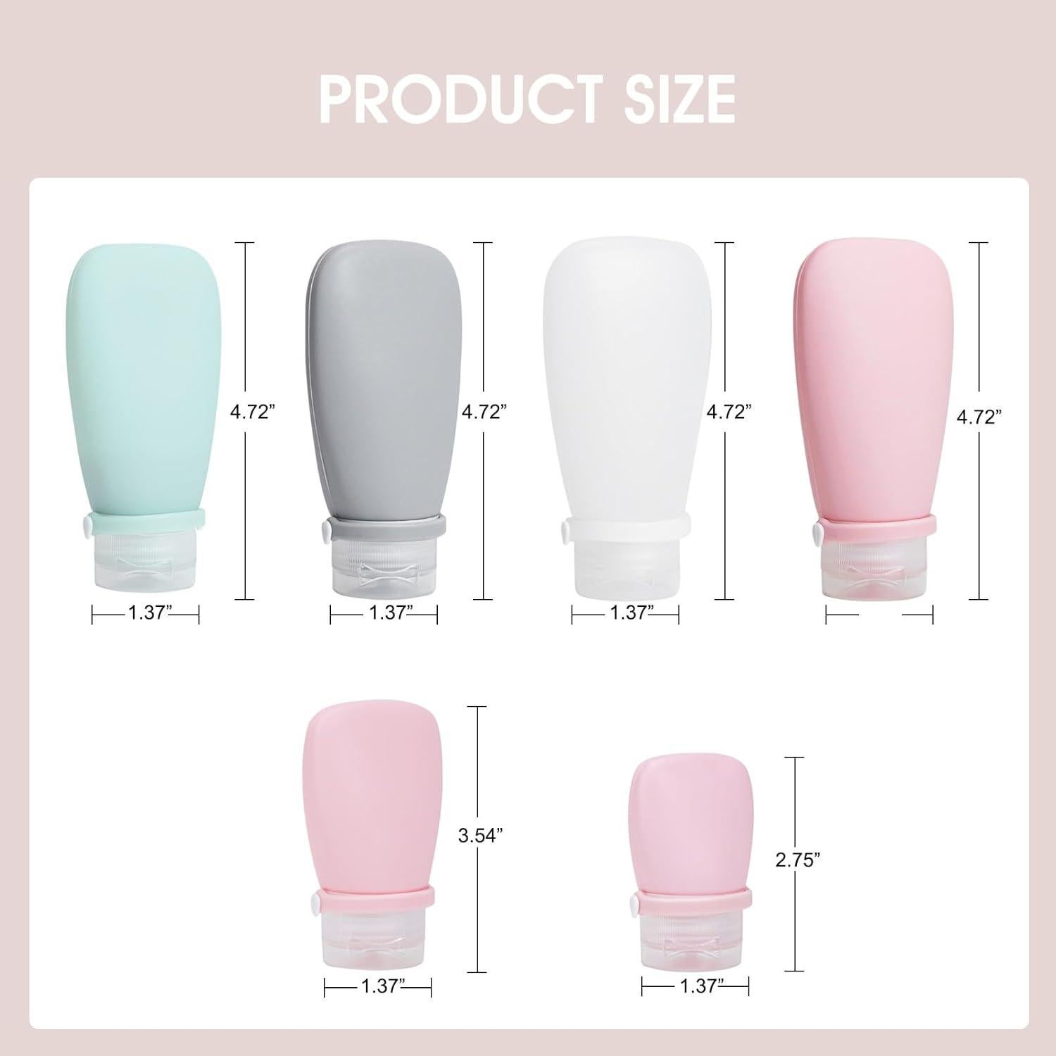 Juego de Botellas de Viaje Wzsipod 6 Piezas Silicona 3oz 2oz 1oz