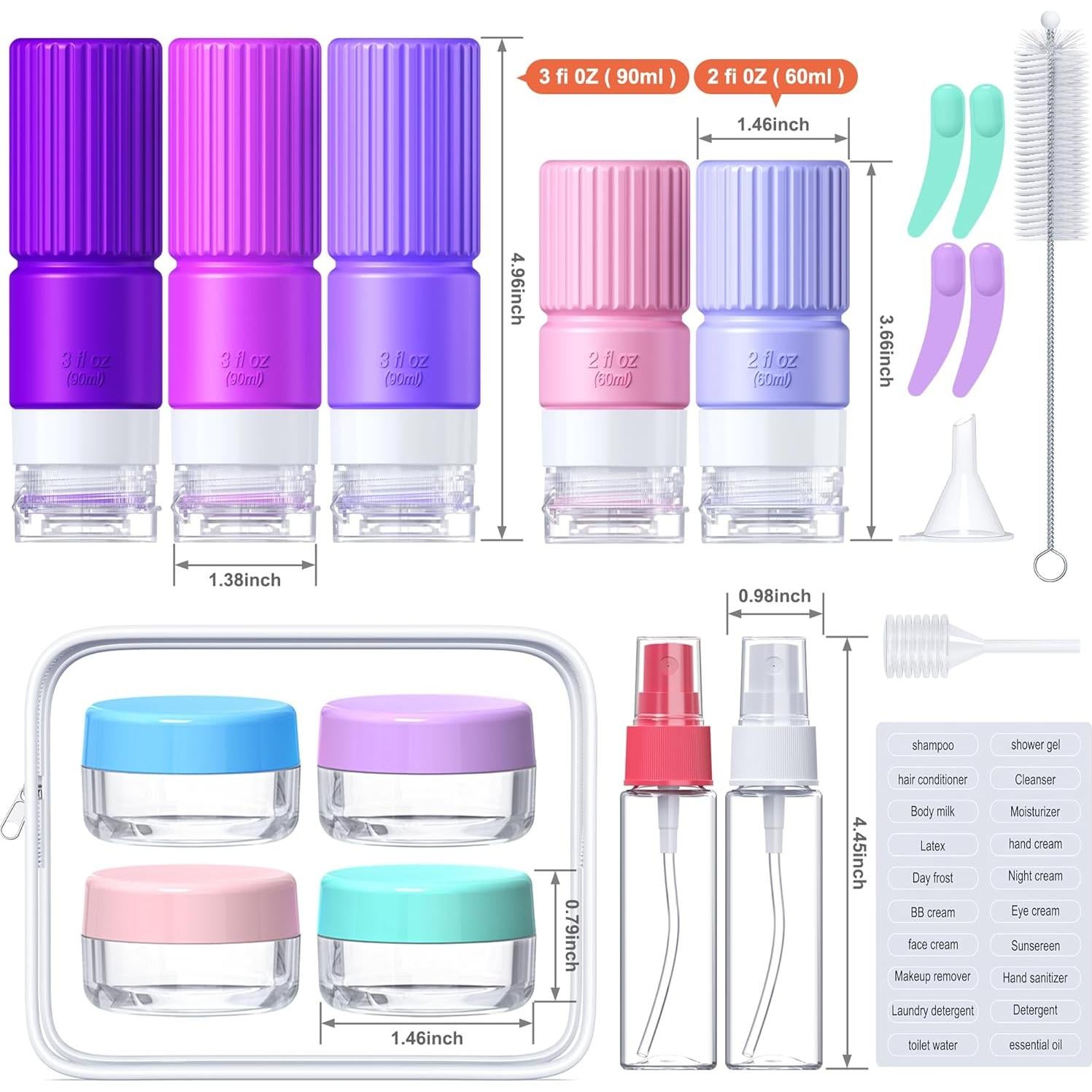 Set de Botellas de Viaje Silicona Tocelffe 18 Piezas A Prueba de Fugas