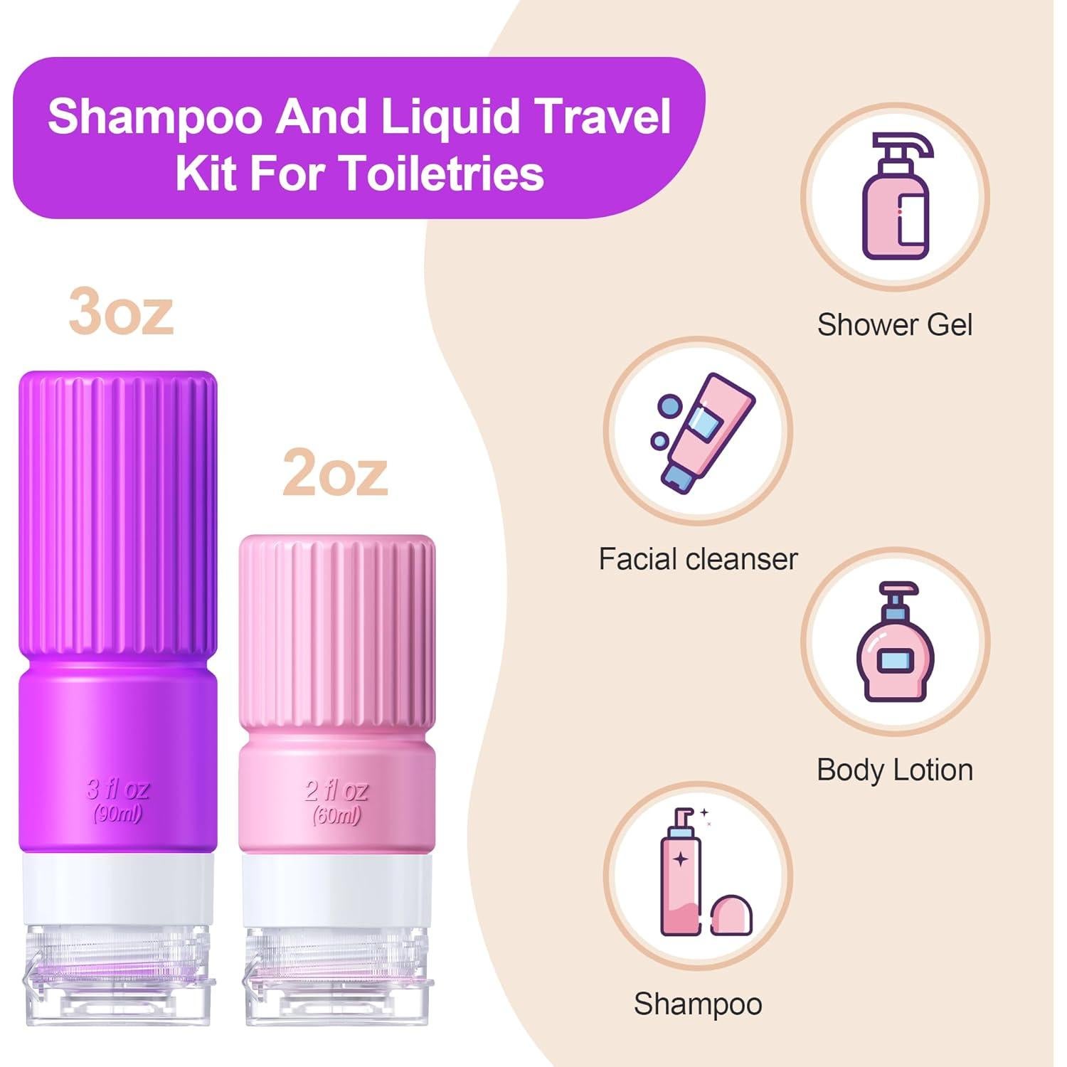 Set de Botellas de Viaje Silicona Tocelffe 18 Piezas A Prueba de Fugas