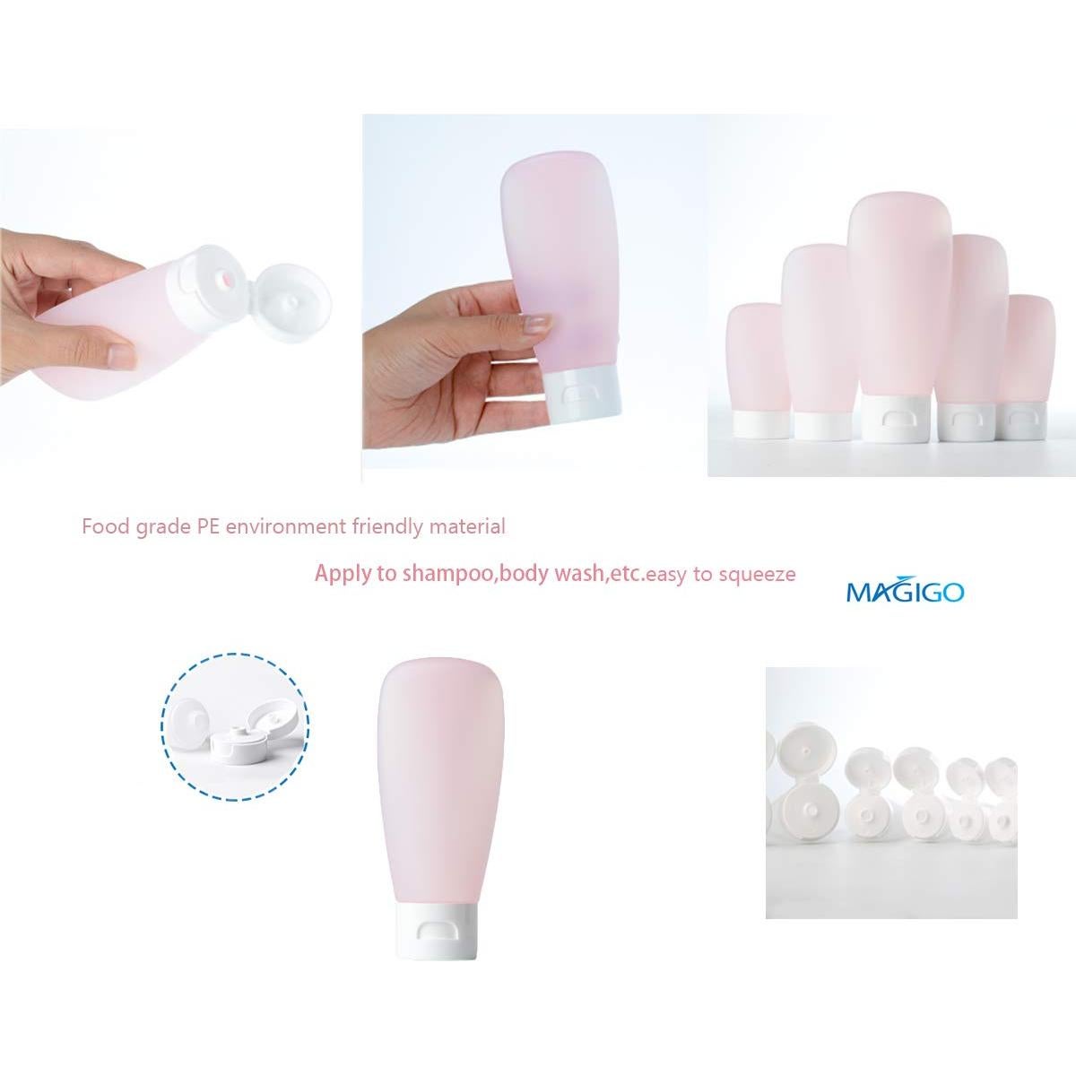 Juego de Botellas de Viaje MAGIGO Rosa 16 Piezas Aprobadas TSA