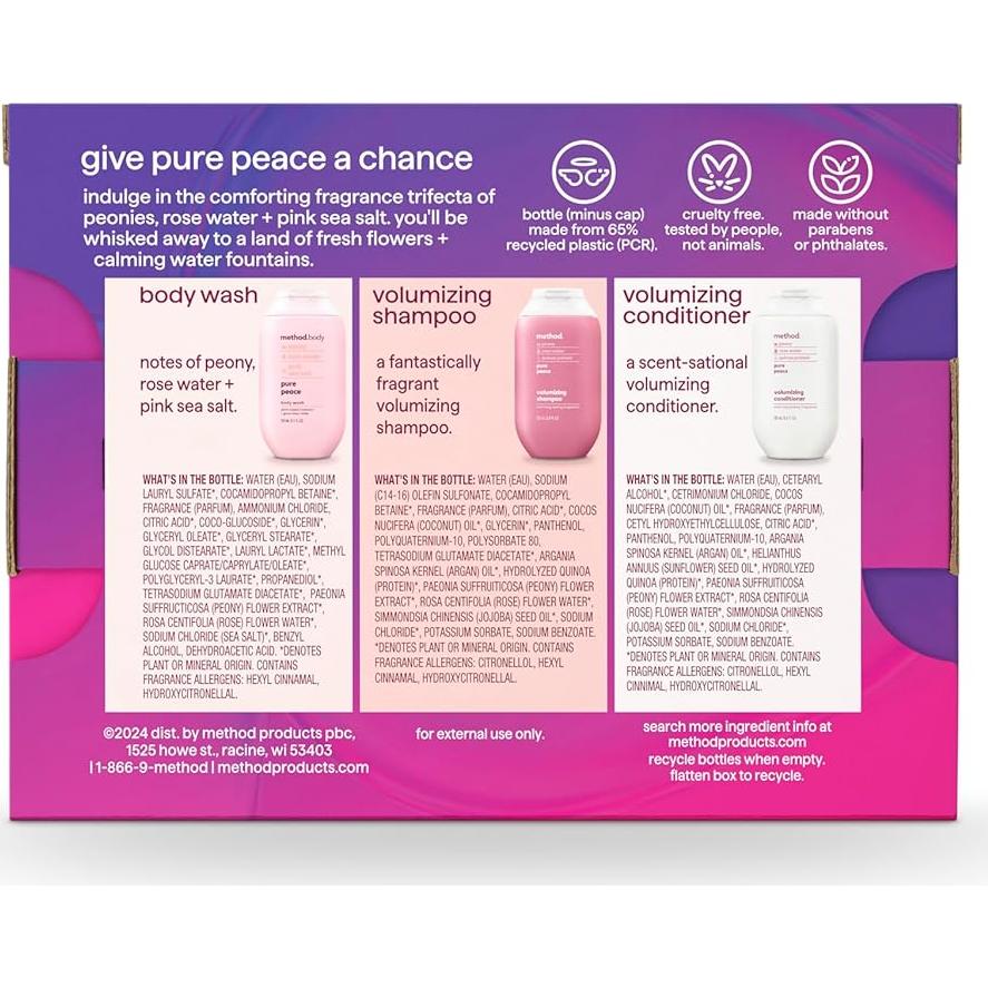 Set de regalo gel de baño y cuidado cabello Method 3x100ml