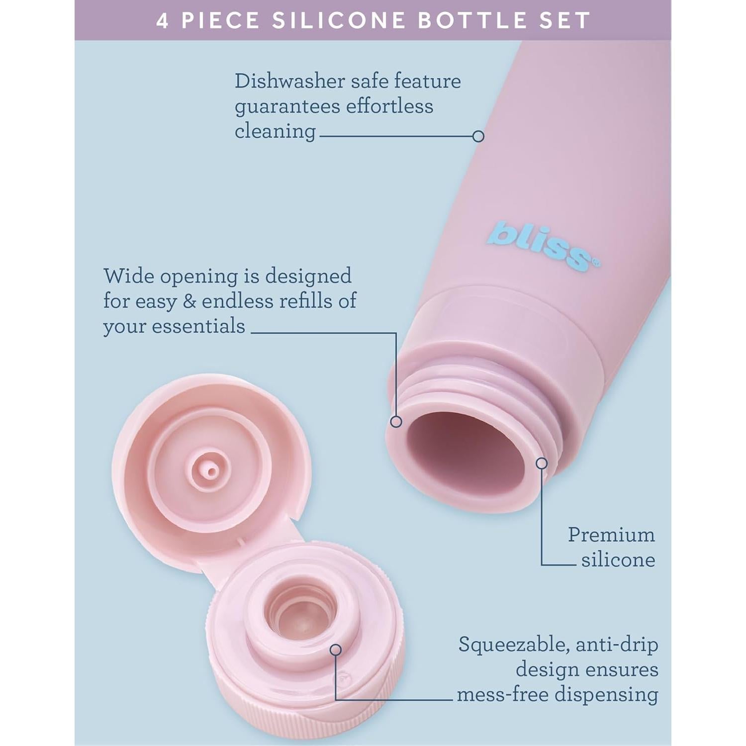 Juego de Botellas de Viaje Bliss - 4 Piezas Silicona Multicolor