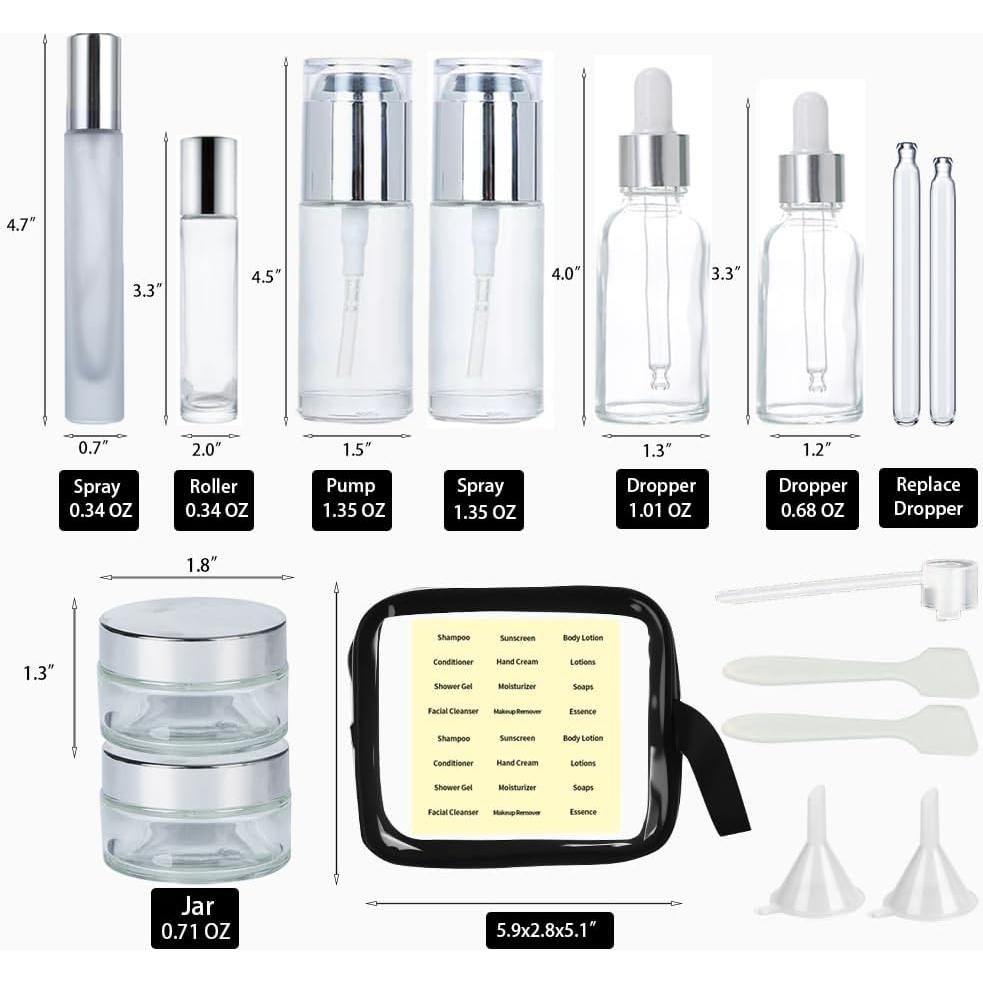 18 Botellas de Vidrio para Viaje FYAWME Aprobadas por TSA