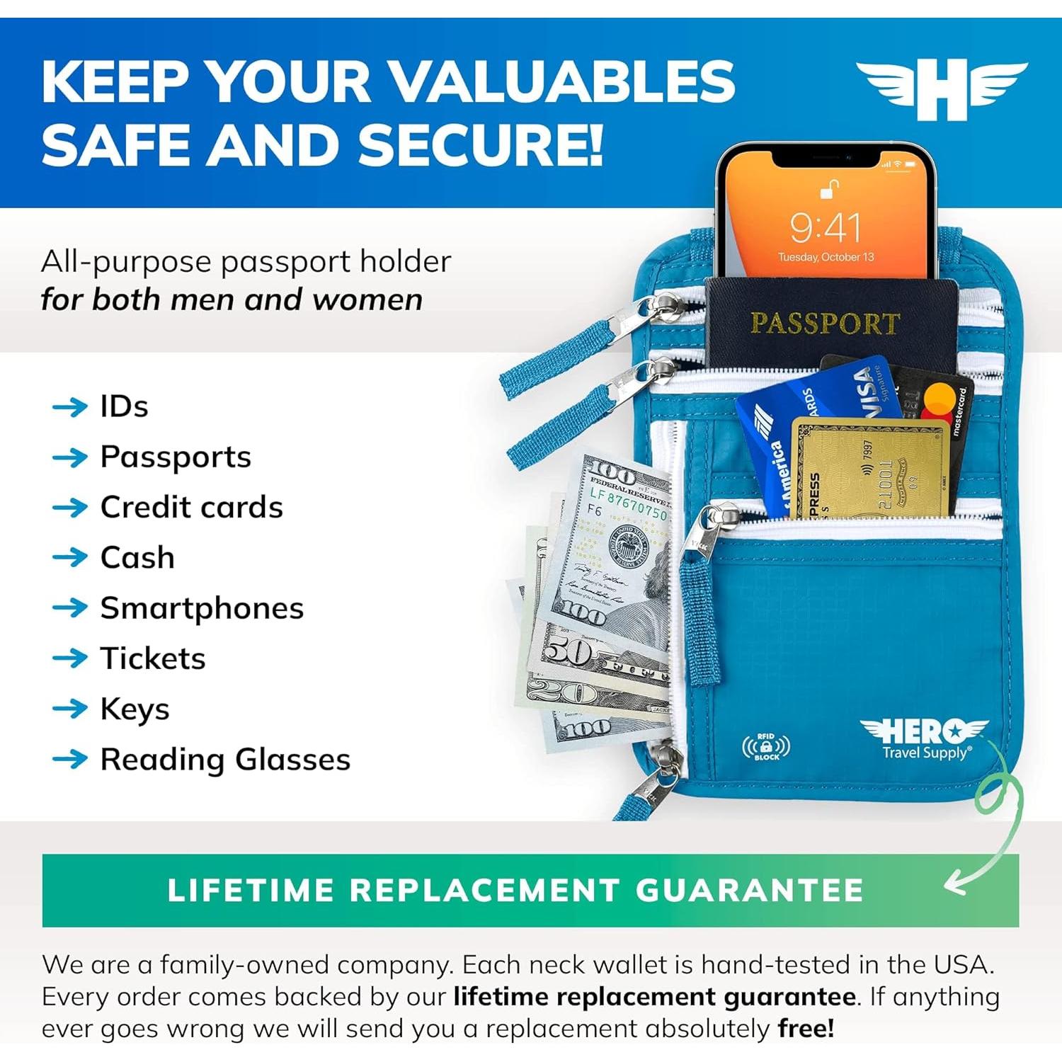 Billetera de Cuello HERO con Bloqueo RFID - Portapassaporte Unisex