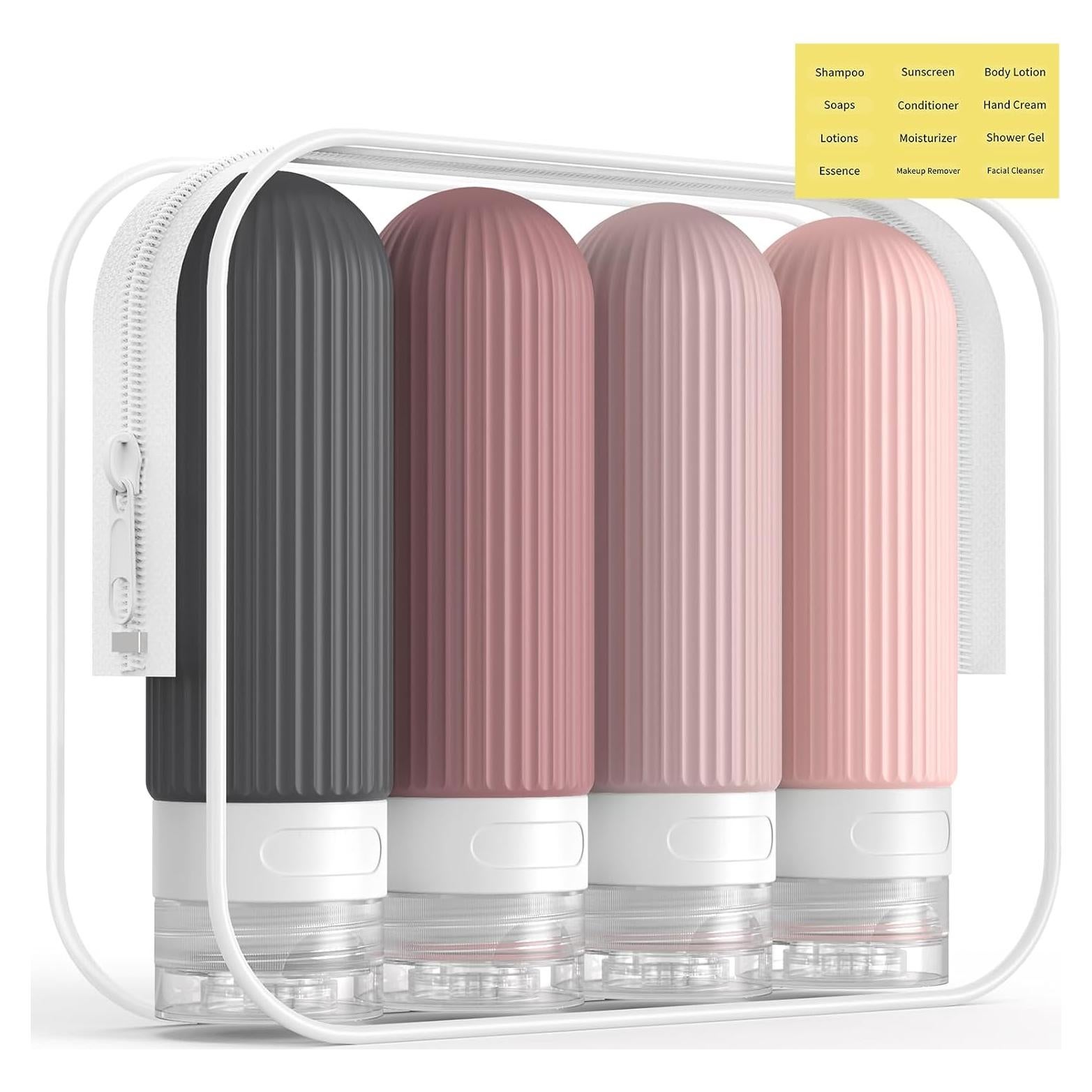 Botellas de Viaje ME.FAN 3oz Silicona Aprobadas TSA - Paquete de 4